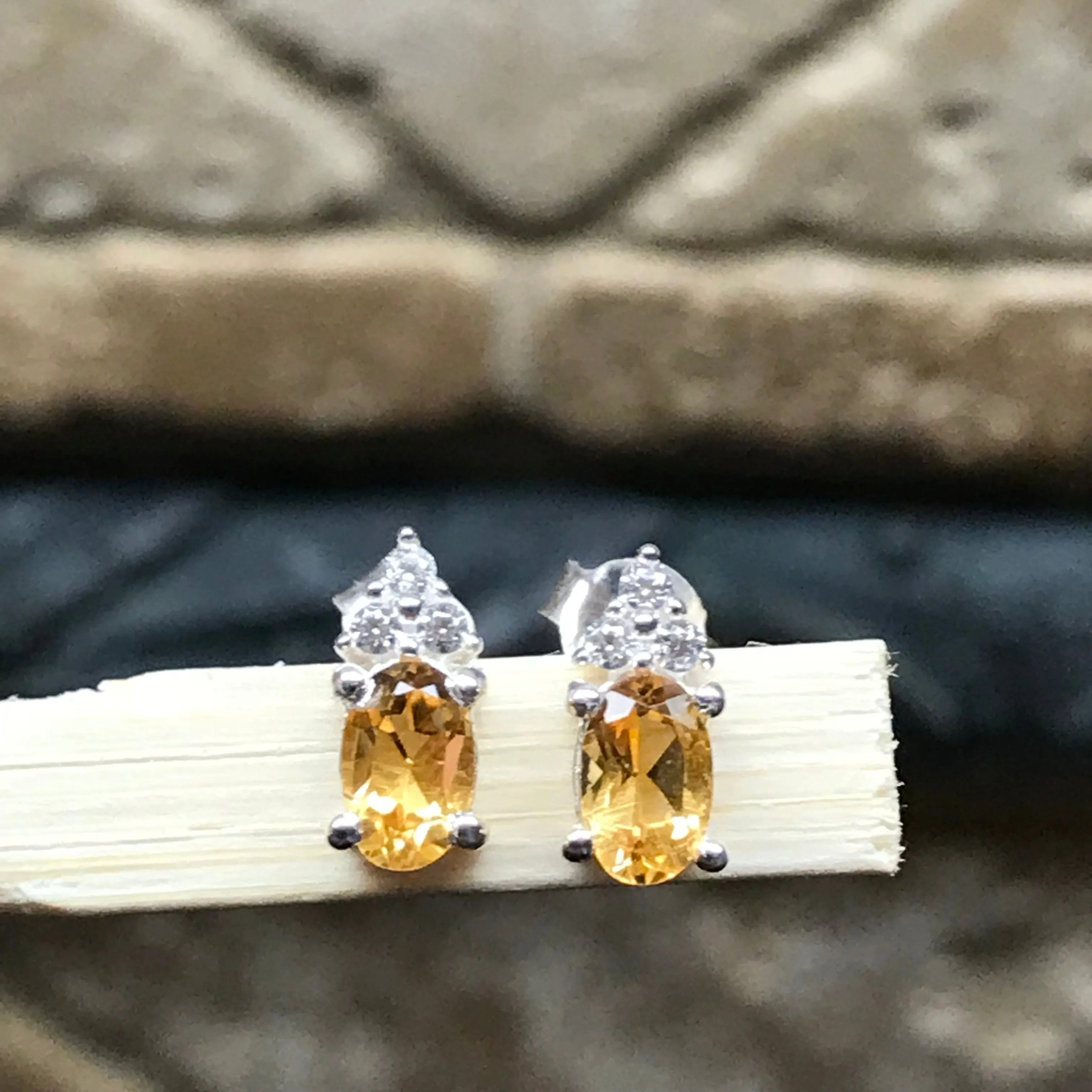 Natural 1.5ct Golden Citrine 925 Solid Sterling Silver Earrings 10mm