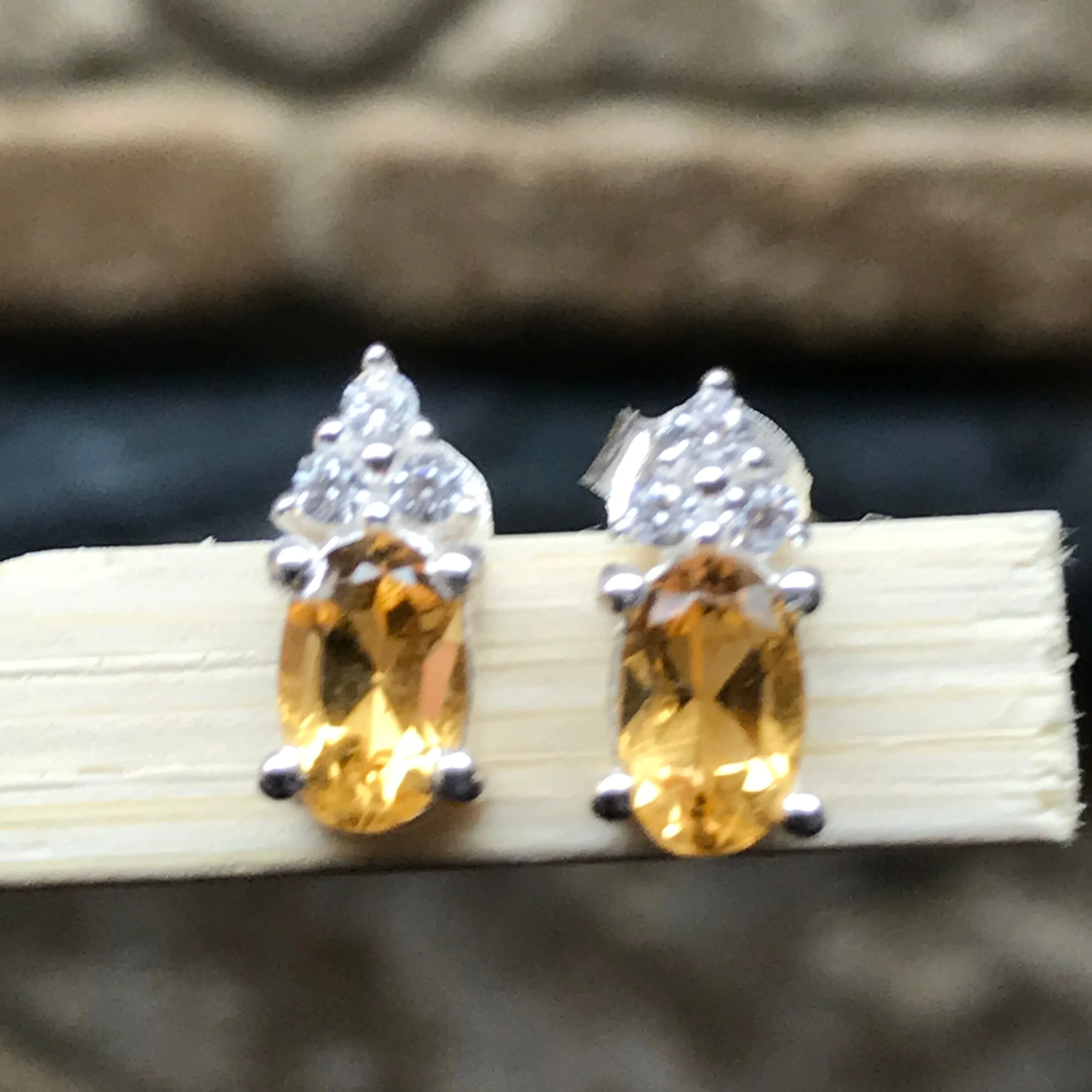 Natural 1.5ct Golden Citrine 925 Solid Sterling Silver Earrings 10mm