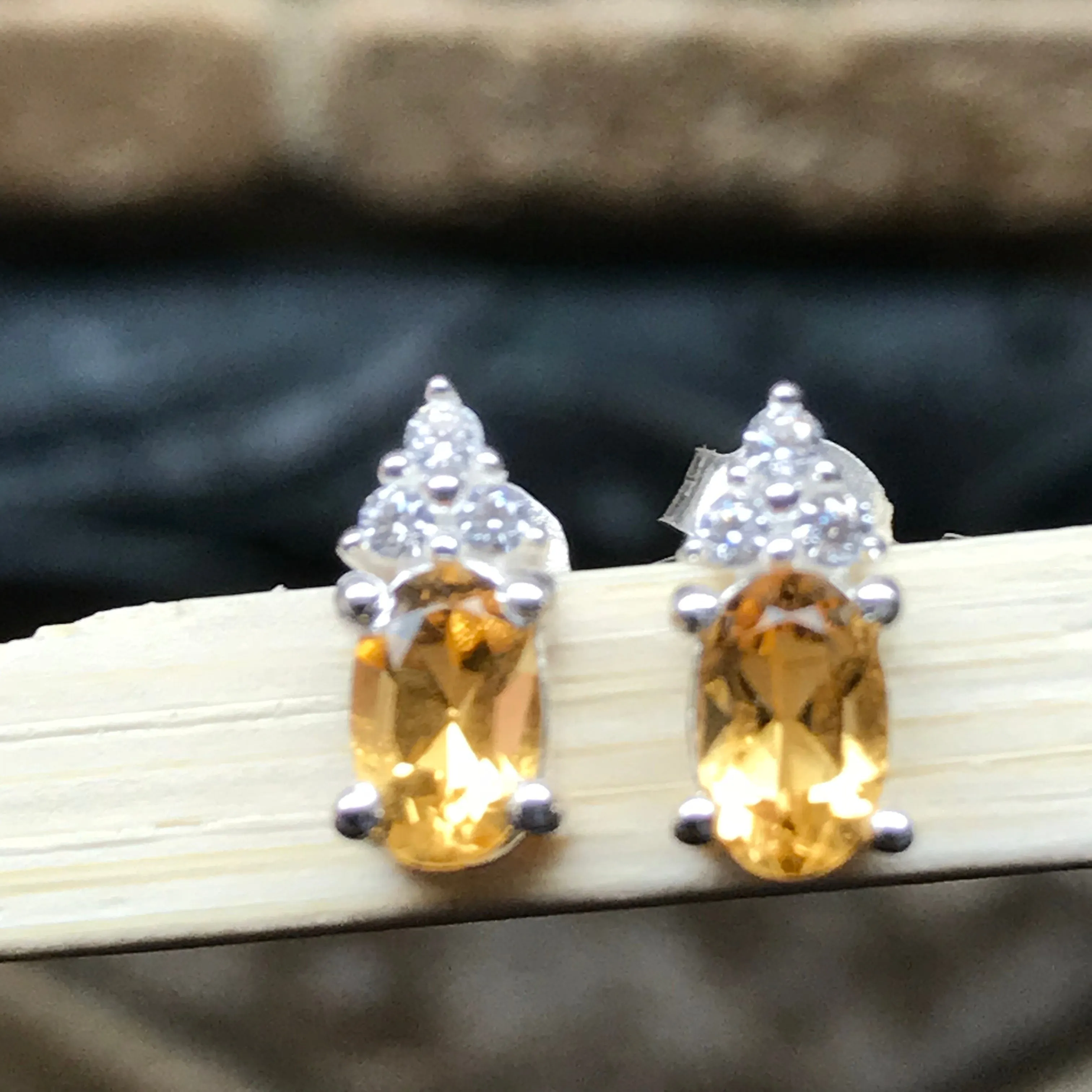 Natural 1.5ct Golden Citrine 925 Solid Sterling Silver Earrings 10mm