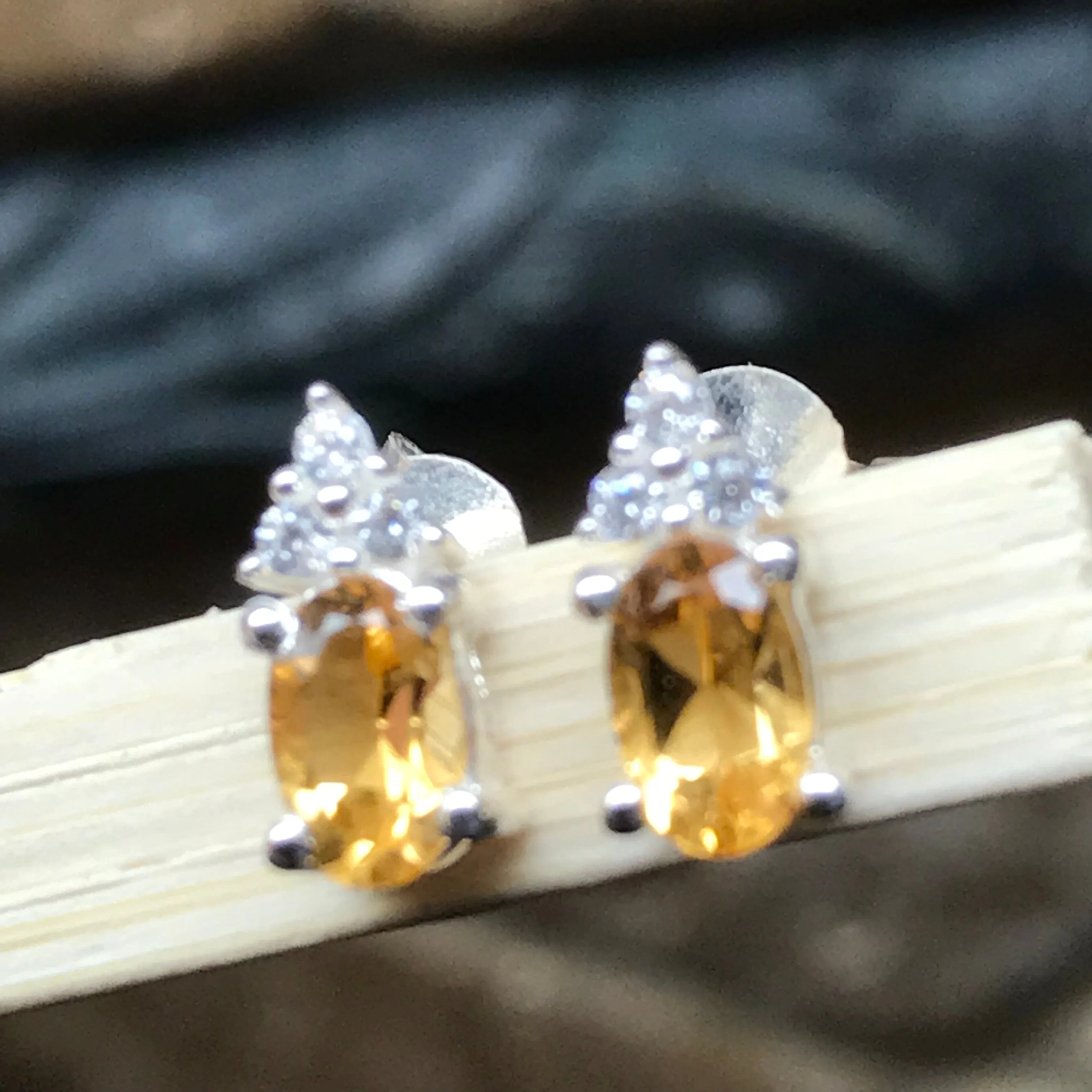 Natural 1.5ct Golden Citrine 925 Solid Sterling Silver Earrings 10mm