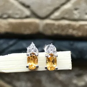 Natural 1.5ct Golden Citrine 925 Solid Sterling Silver Earrings 10mm