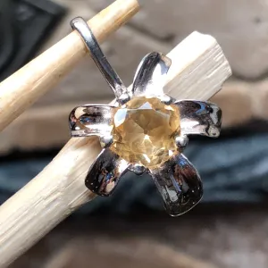 Natural 1.5ct Golden Citrine 925 Solid Sterling Silver Flower Pendant 24mm