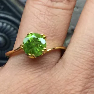 Natural 1.5ct Green Peridot 14K Yellow Gold Vermeil Over Silver Engagement Ring Size 5, 6, 7, 8, 9