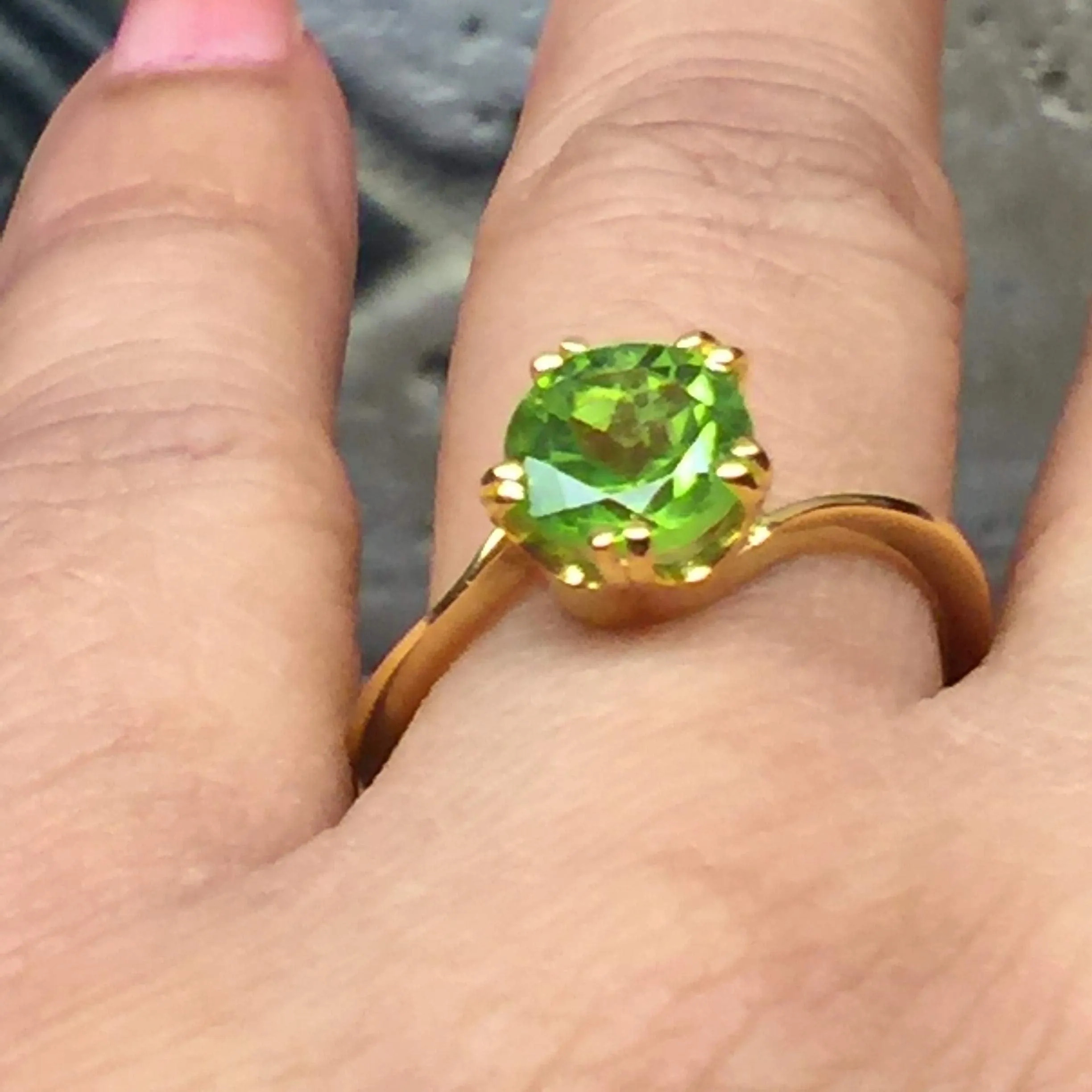 Natural 1.5ct Green Peridot 14K Yellow Gold Vermeil Over Silver Engagement Ring Size 5, 6, 7, 8, 9