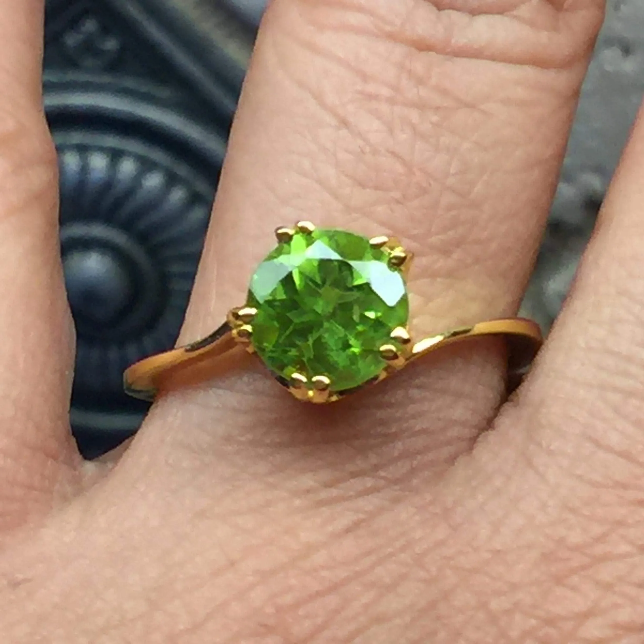 Natural 1.5ct Green Peridot 14K Yellow Gold Vermeil Over Silver Engagement Ring Size 5, 6, 7, 8, 9
