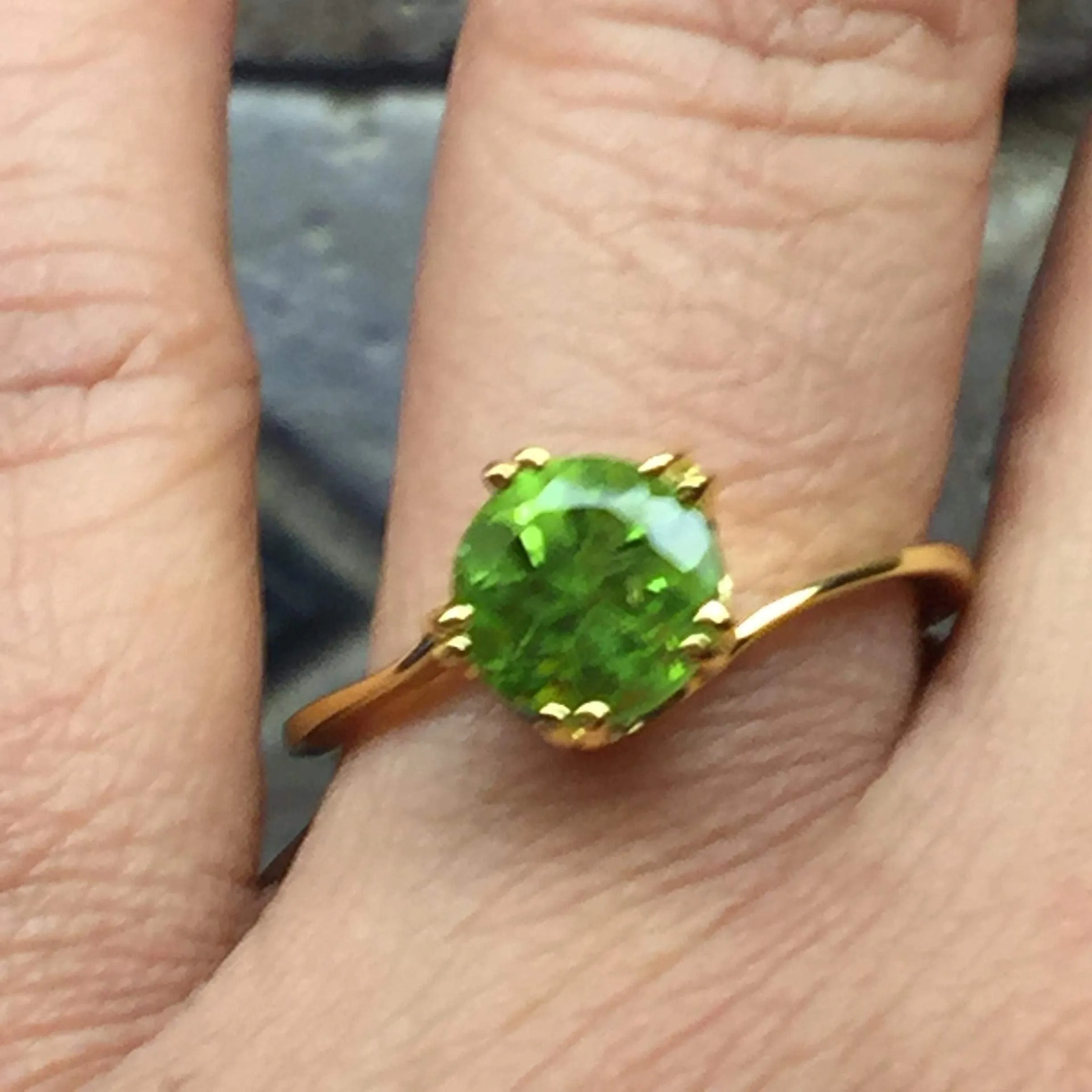 Natural 1.5ct Green Peridot 14K Yellow Gold Vermeil Over Silver Engagement Ring Size 5, 6, 7, 8, 9