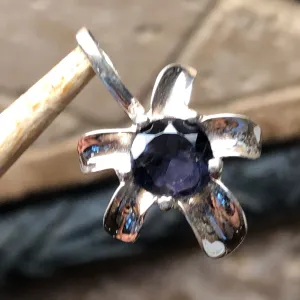 Natural 1.5ct Iolite 925 Sterling Silver Pendant 25mm
