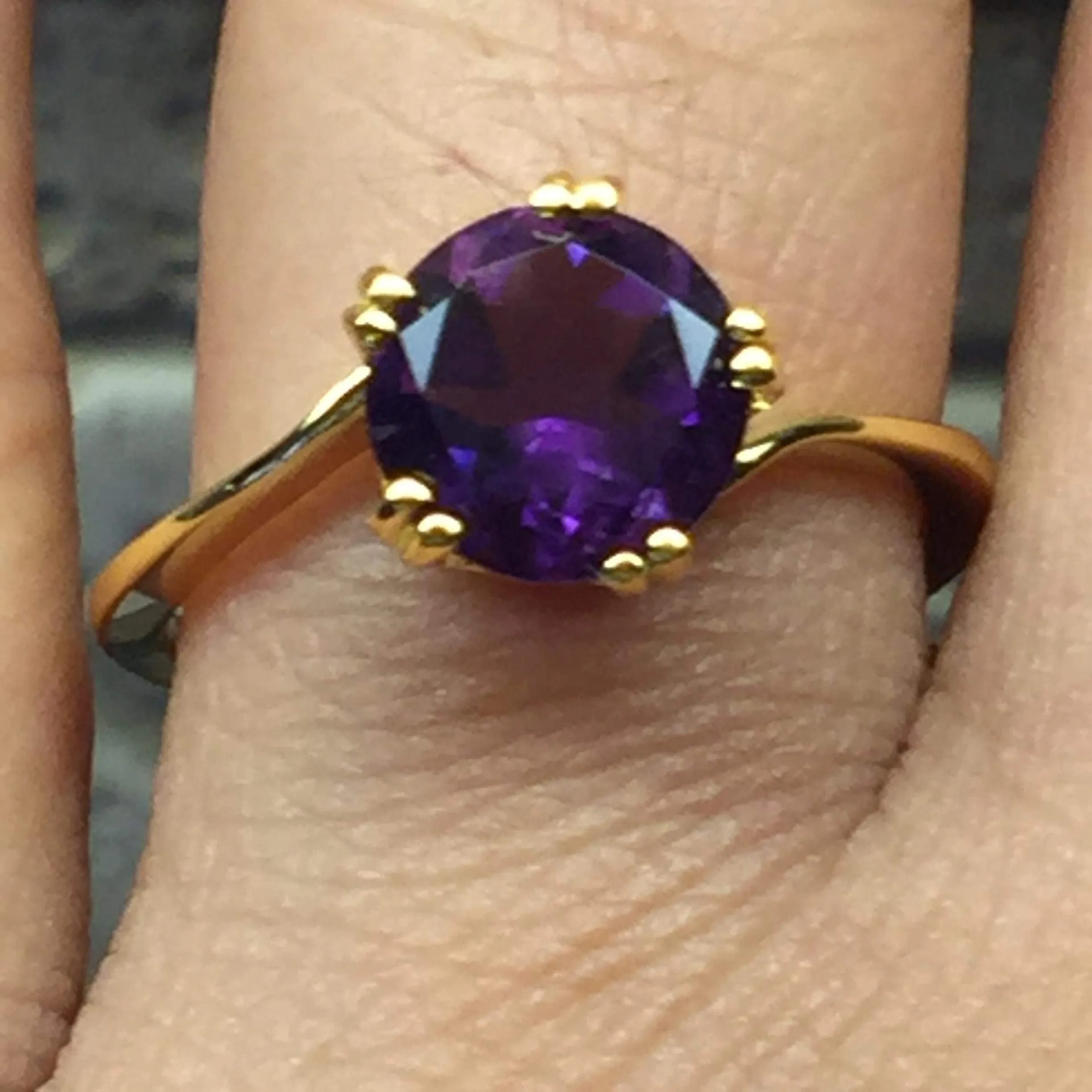 Natural 1.5ct Purple Amethyst 14K Yellow Gold Vermeil Sterling Silver Ring Size 7, 8