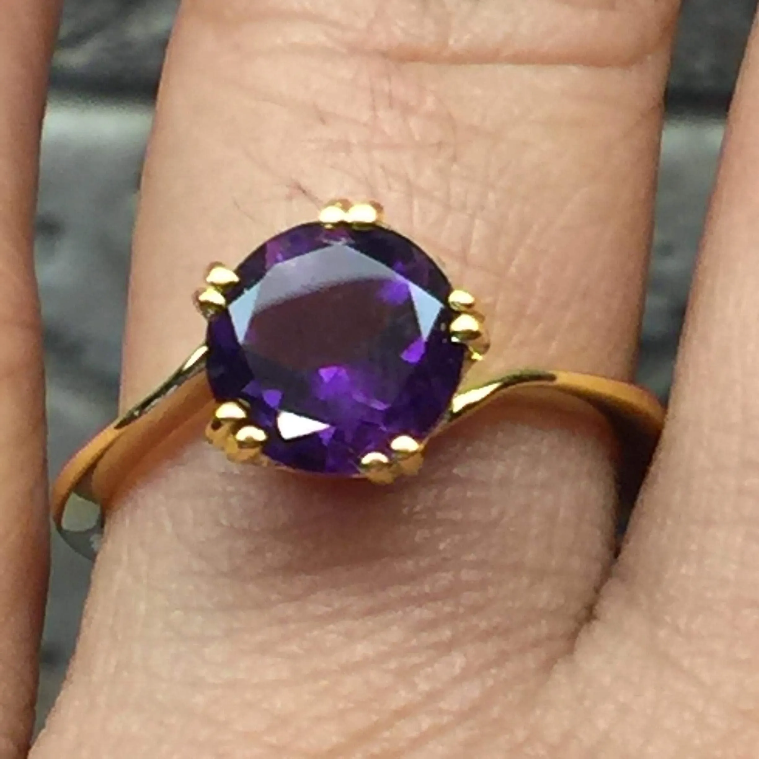 Natural 1.5ct Purple Amethyst 14K Yellow Gold Vermeil Sterling Silver Ring Size 7, 8