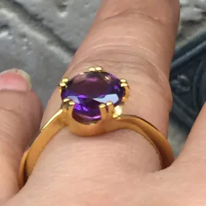Natural 1.5ct Purple Amethyst 14K Yellow Gold Vermeil Sterling Silver Ring Size 7, 8