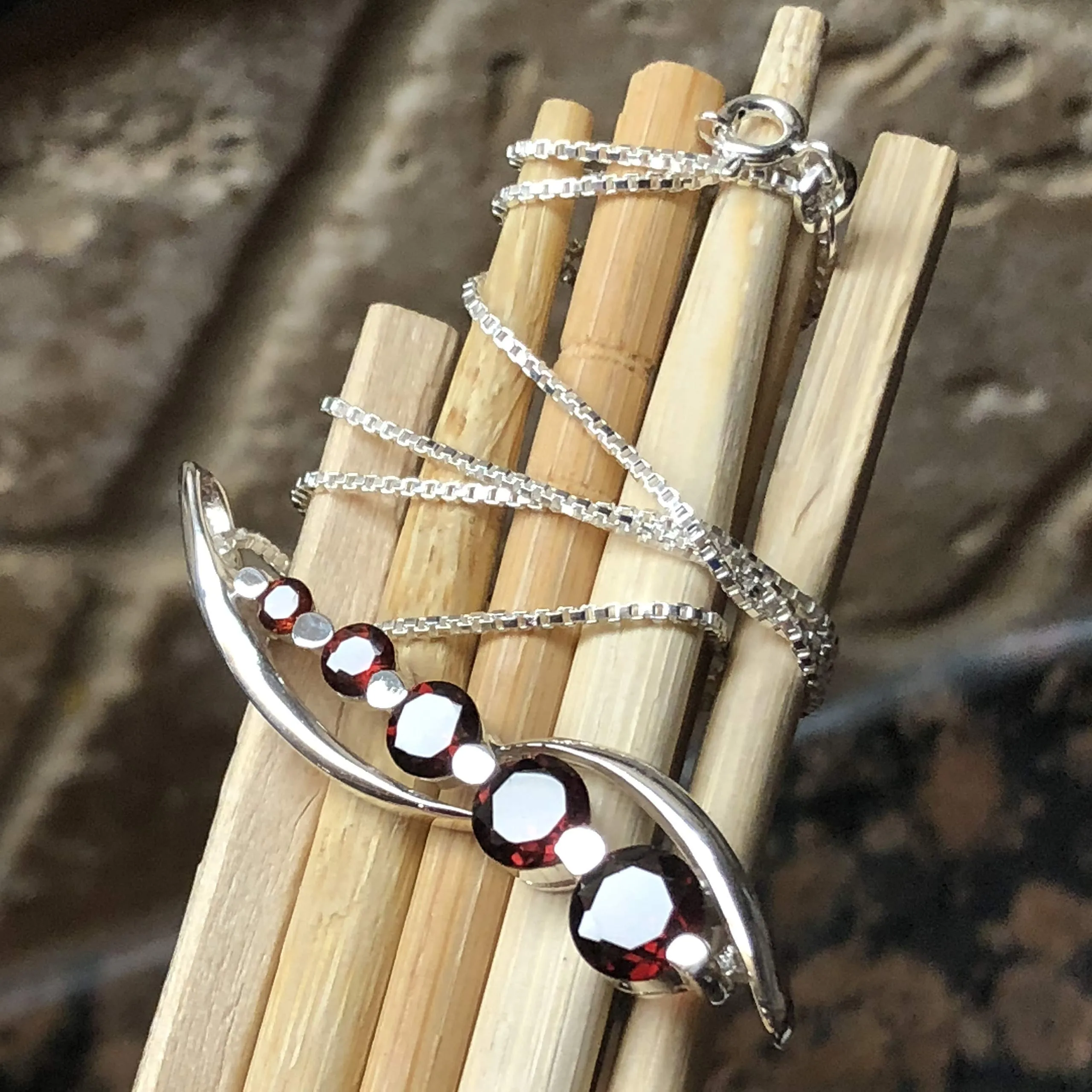 Natural 1.5ct Pyrope Garnet 925 Solid Sterling Silver Pendant Necklace 16''