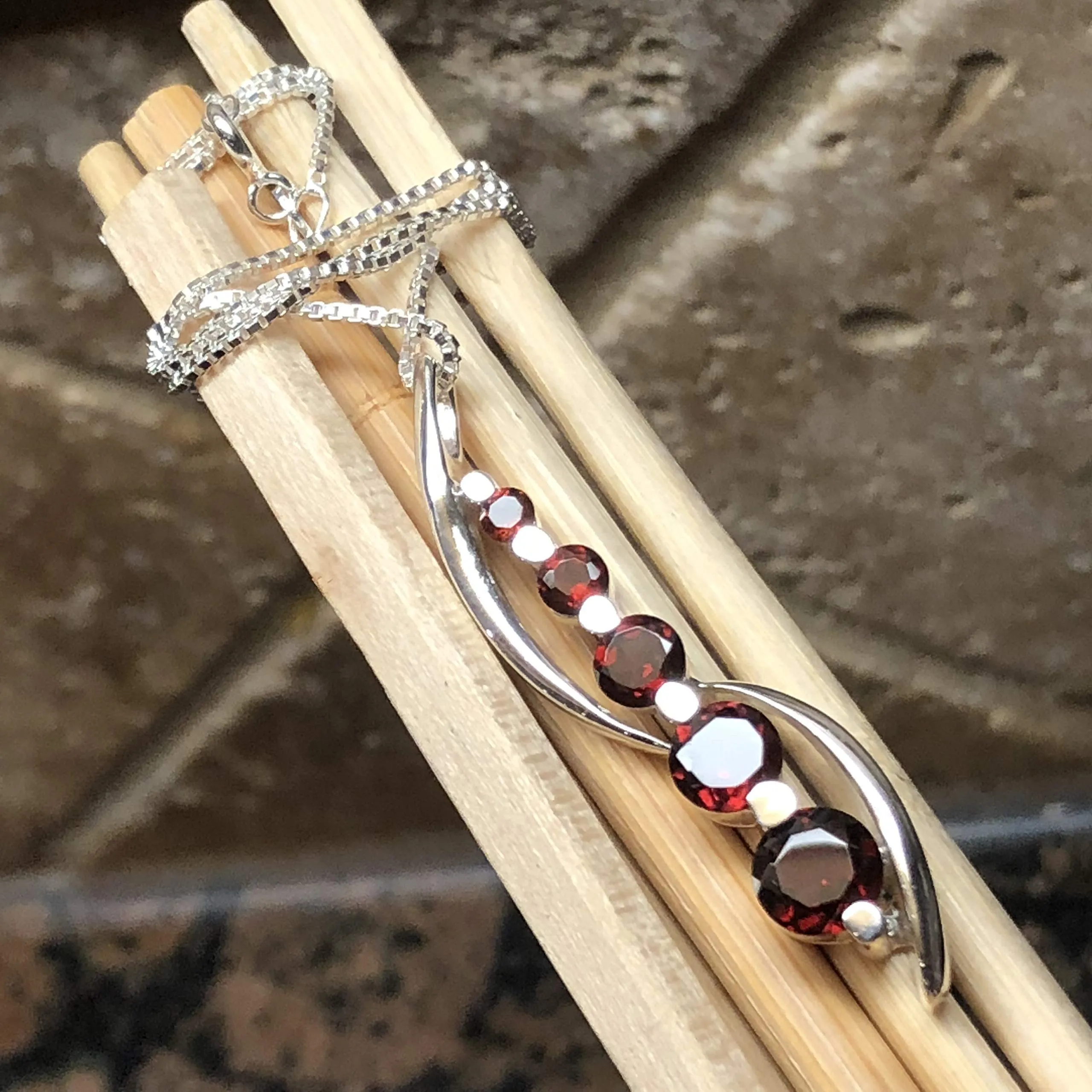 Natural 1.5ct Pyrope Garnet 925 Solid Sterling Silver Pendant Necklace 16''