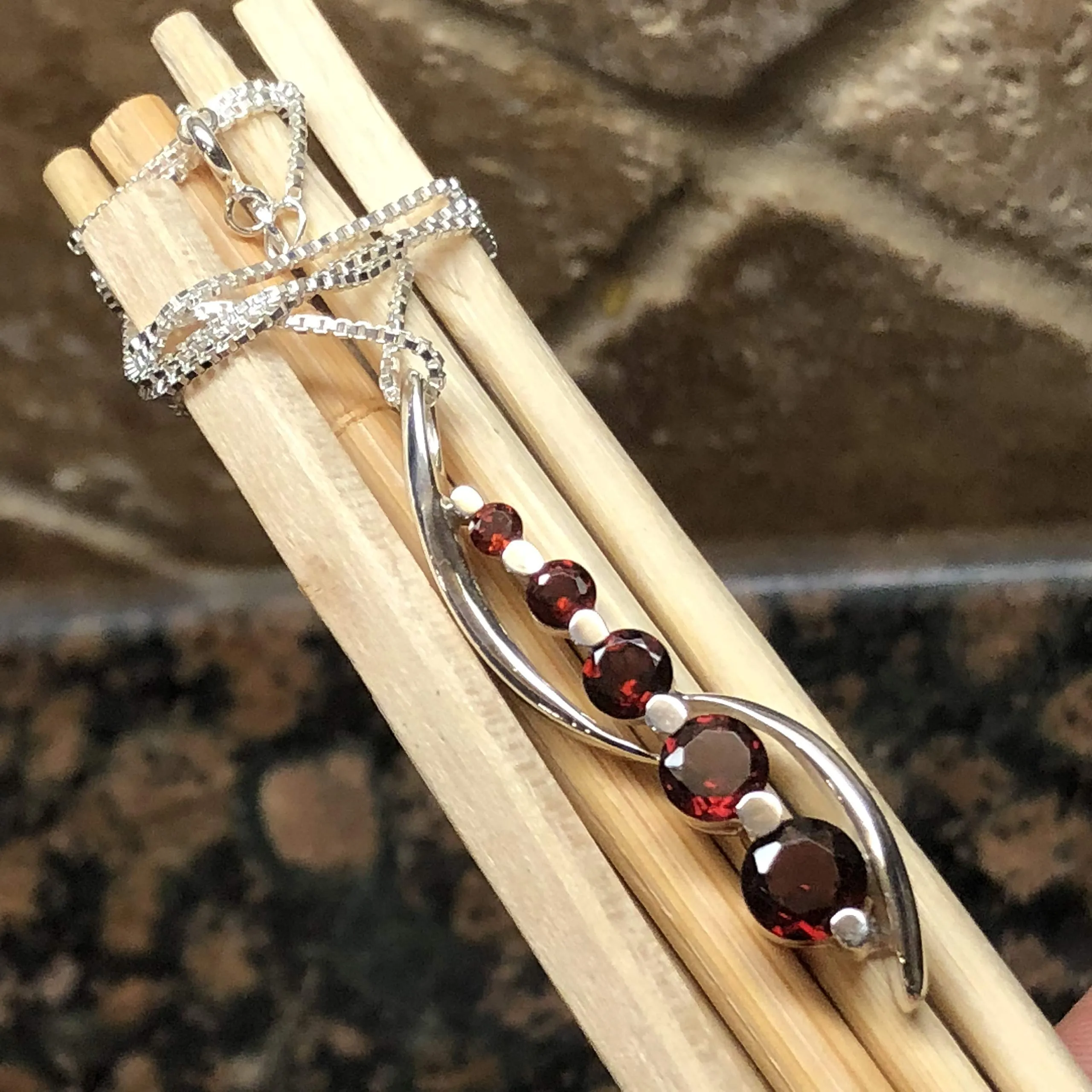 Natural 1.5ct Pyrope Garnet 925 Solid Sterling Silver Pendant Necklace 16''