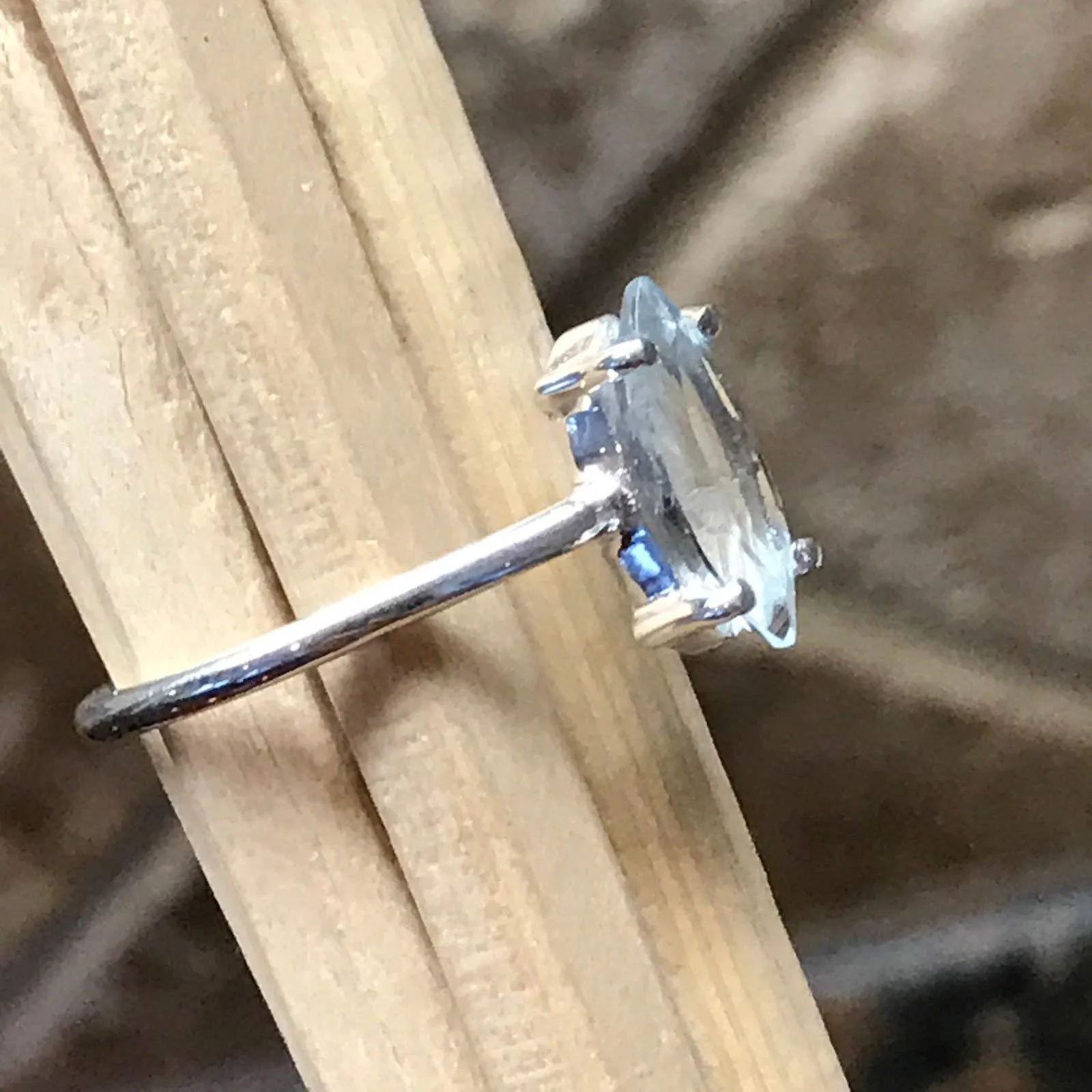 Natural 1ct Aquamarine 925 Solid Sterling Silver Ring Size 7, 7.25, 8, 9