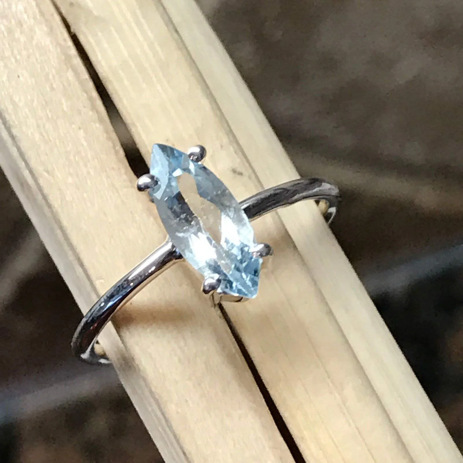Natural 1ct Aquamarine 925 Solid Sterling Silver Ring Size 7, 7.25, 8, 9