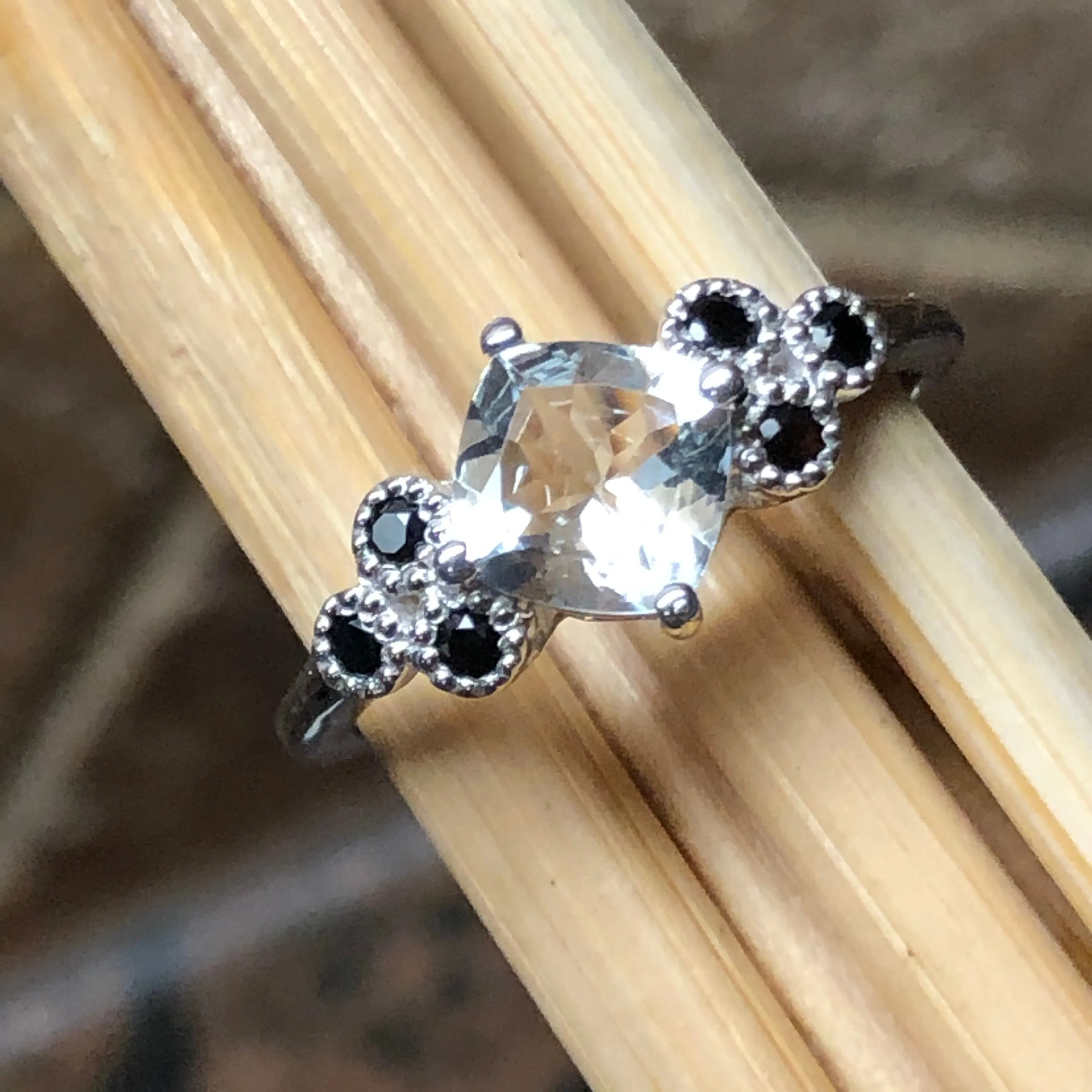 Natural 1ct Aquamarine, Blue Sapphire 925 Solid Sterling Silver Engagement Ring Size 6, 7, 8, 9