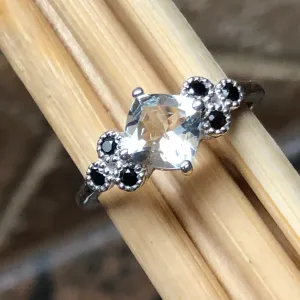 Natural 1ct Aquamarine, Blue Sapphire 925 Solid Sterling Silver Engagement Ring Size 6, 7, 8, 9