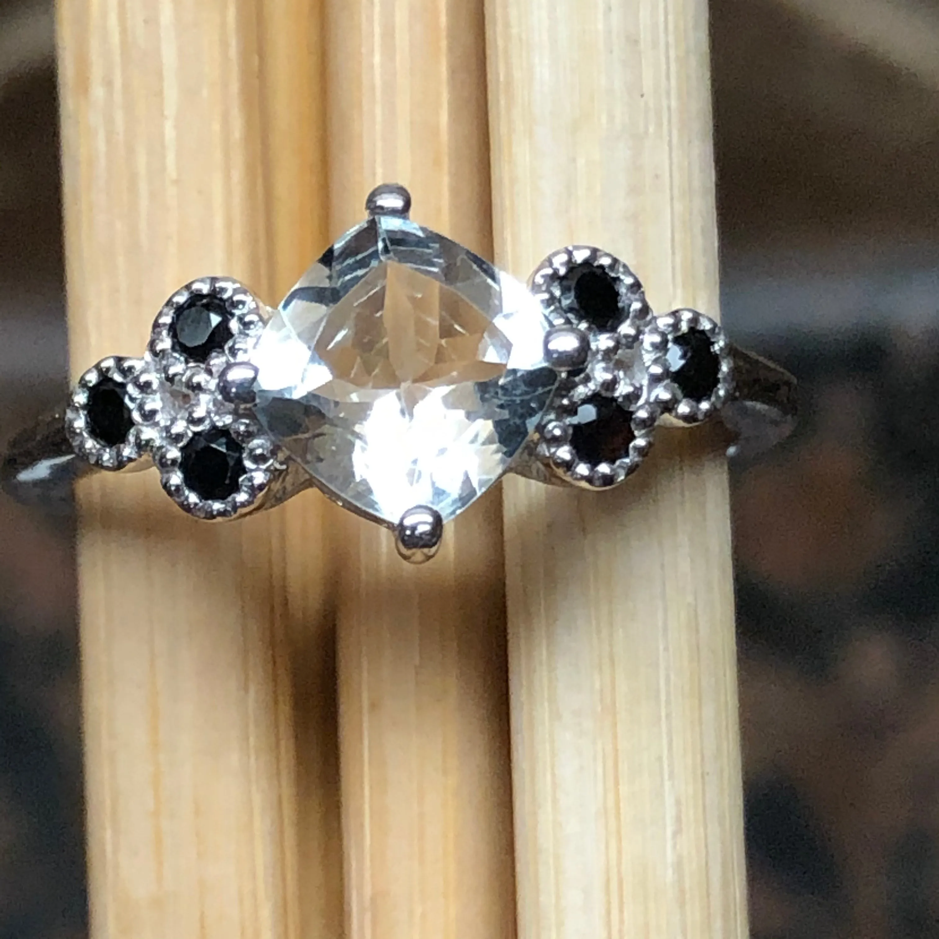 Natural 1ct Aquamarine, Blue Sapphire 925 Solid Sterling Silver Engagement Ring Size 6, 7, 8, 9