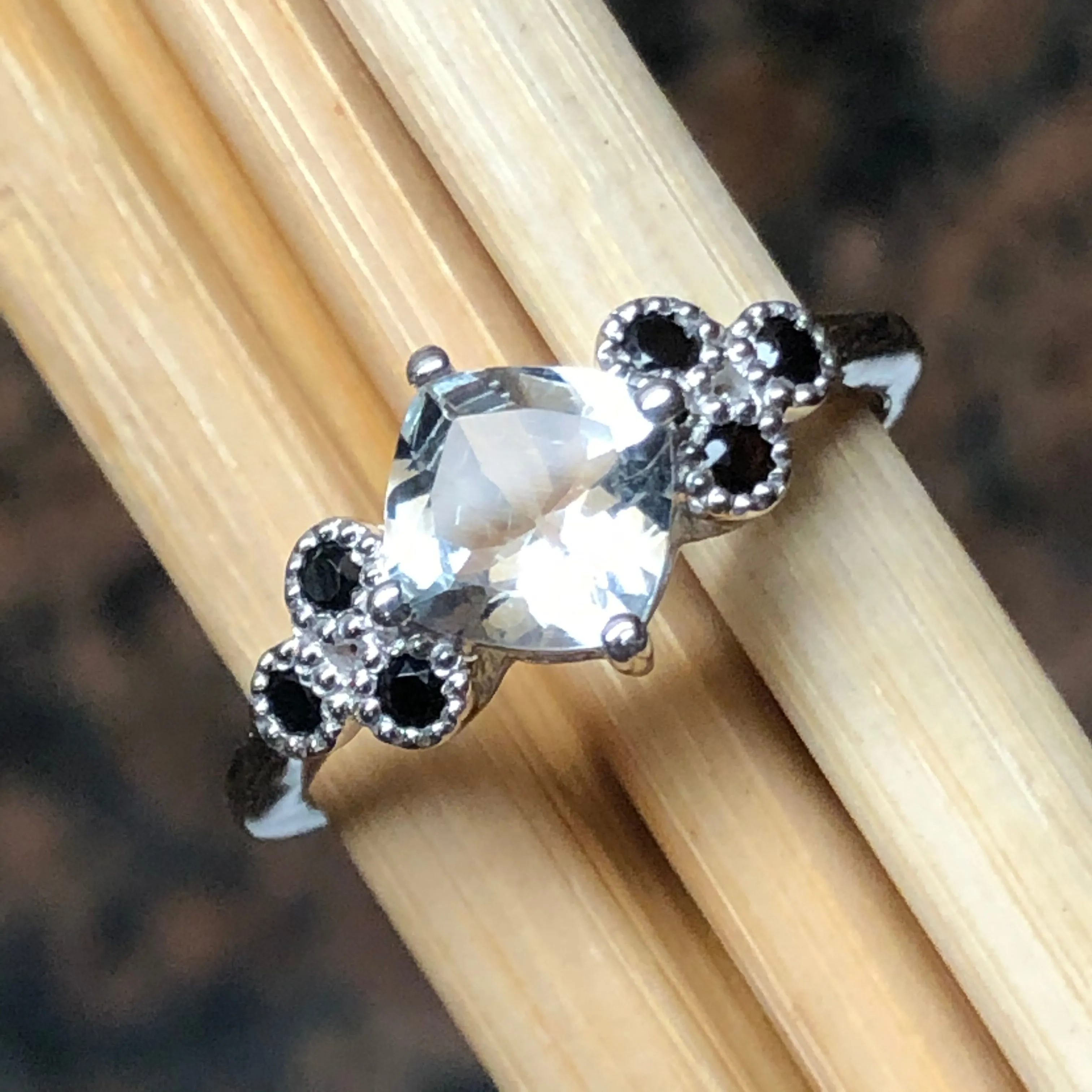 Natural 1ct Aquamarine, Blue Sapphire 925 Solid Sterling Silver Engagement Ring Size 6, 7, 8, 9