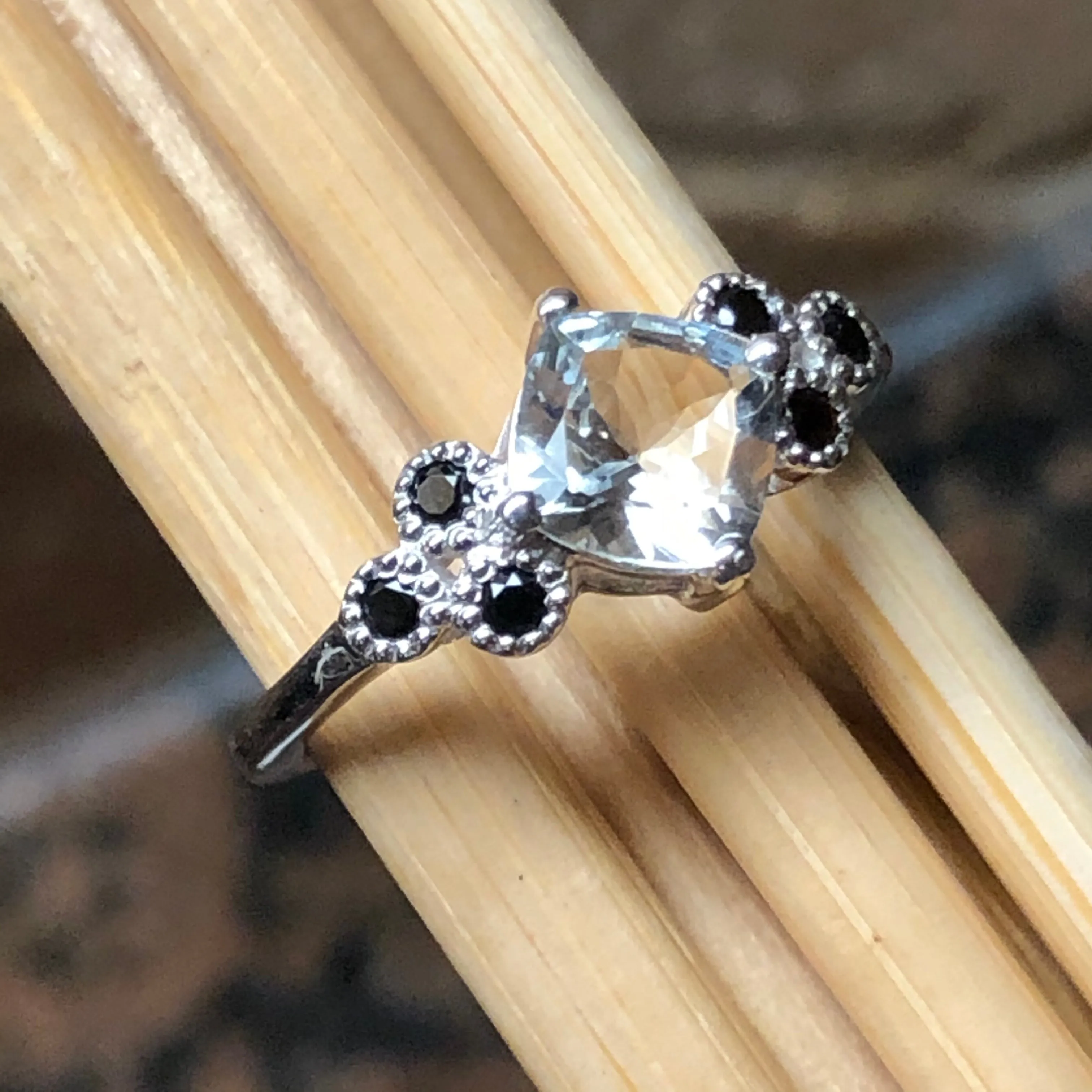 Natural 1ct Aquamarine, Blue Sapphire 925 Solid Sterling Silver Engagement Ring Size 6, 7, 8, 9