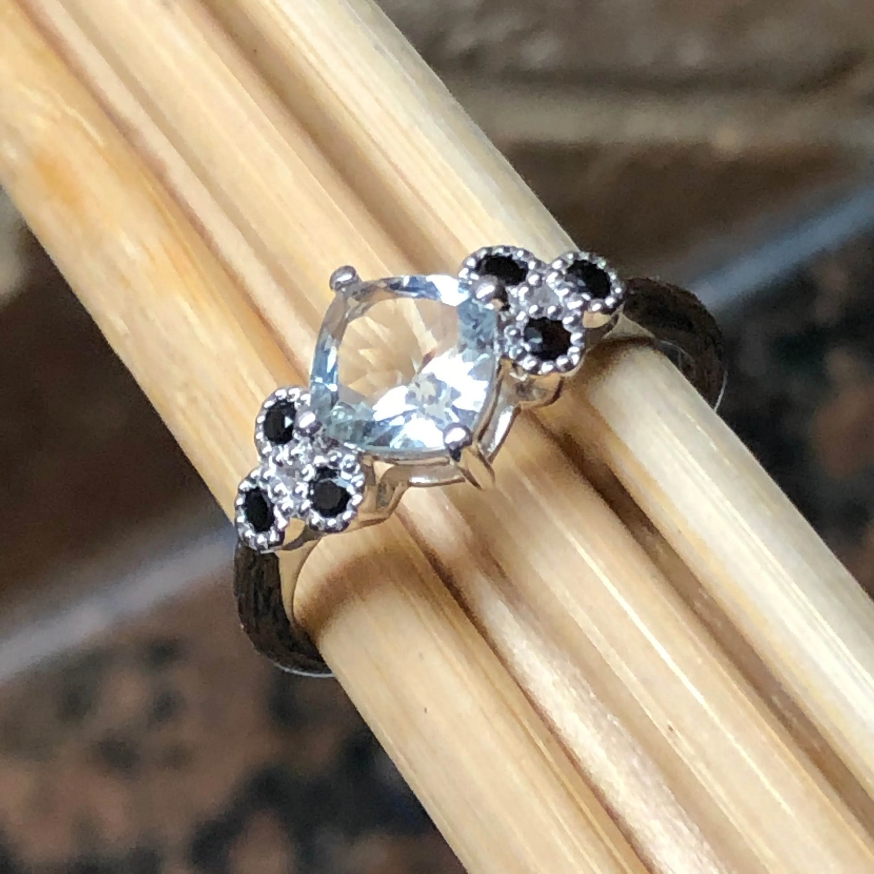 Natural 1ct Aquamarine, Blue Sapphire 925 Solid Sterling Silver Engagement Ring Size 6, 7, 8, 9