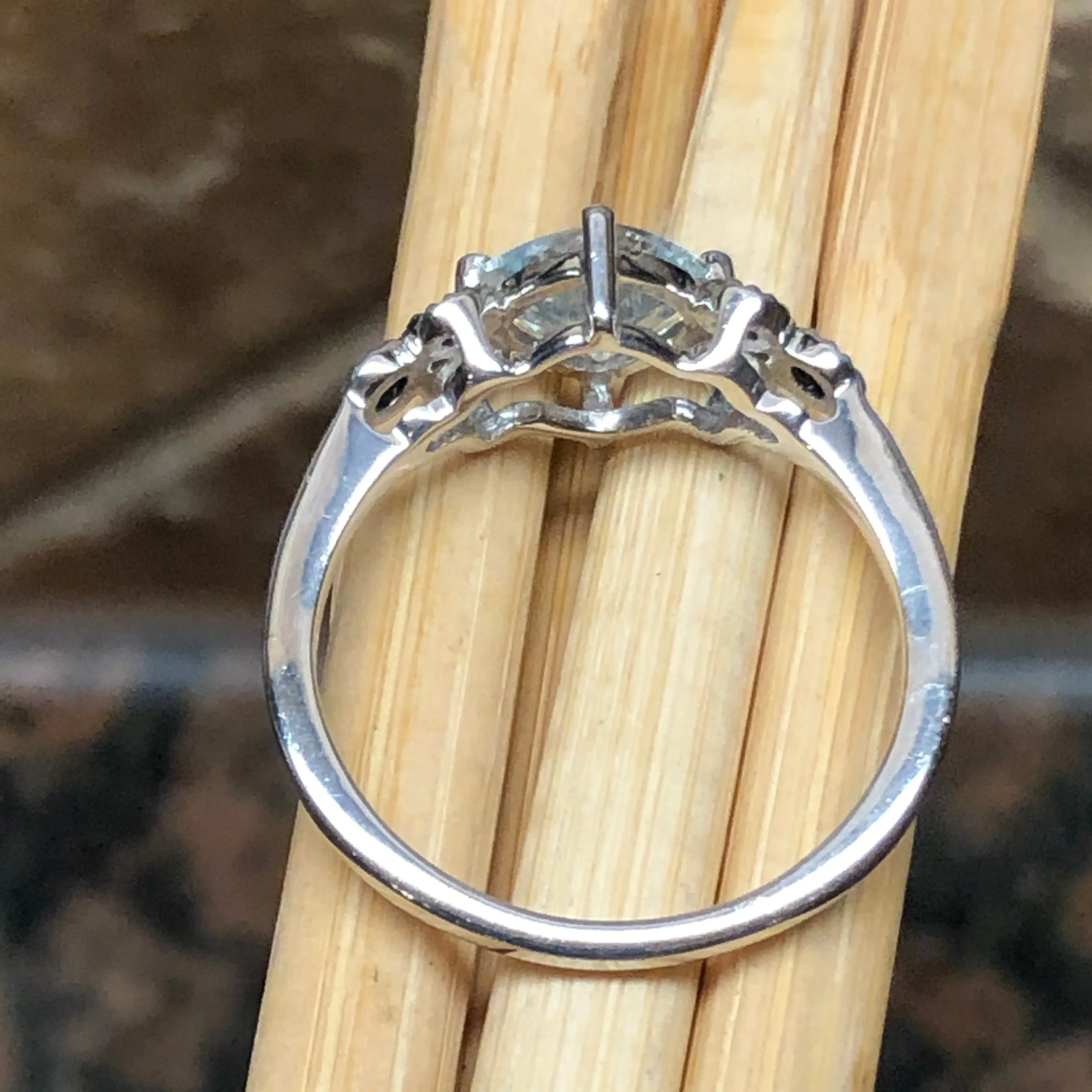Natural 1ct Aquamarine, Blue Sapphire 925 Solid Sterling Silver Engagement Ring Size 6, 7, 8, 9