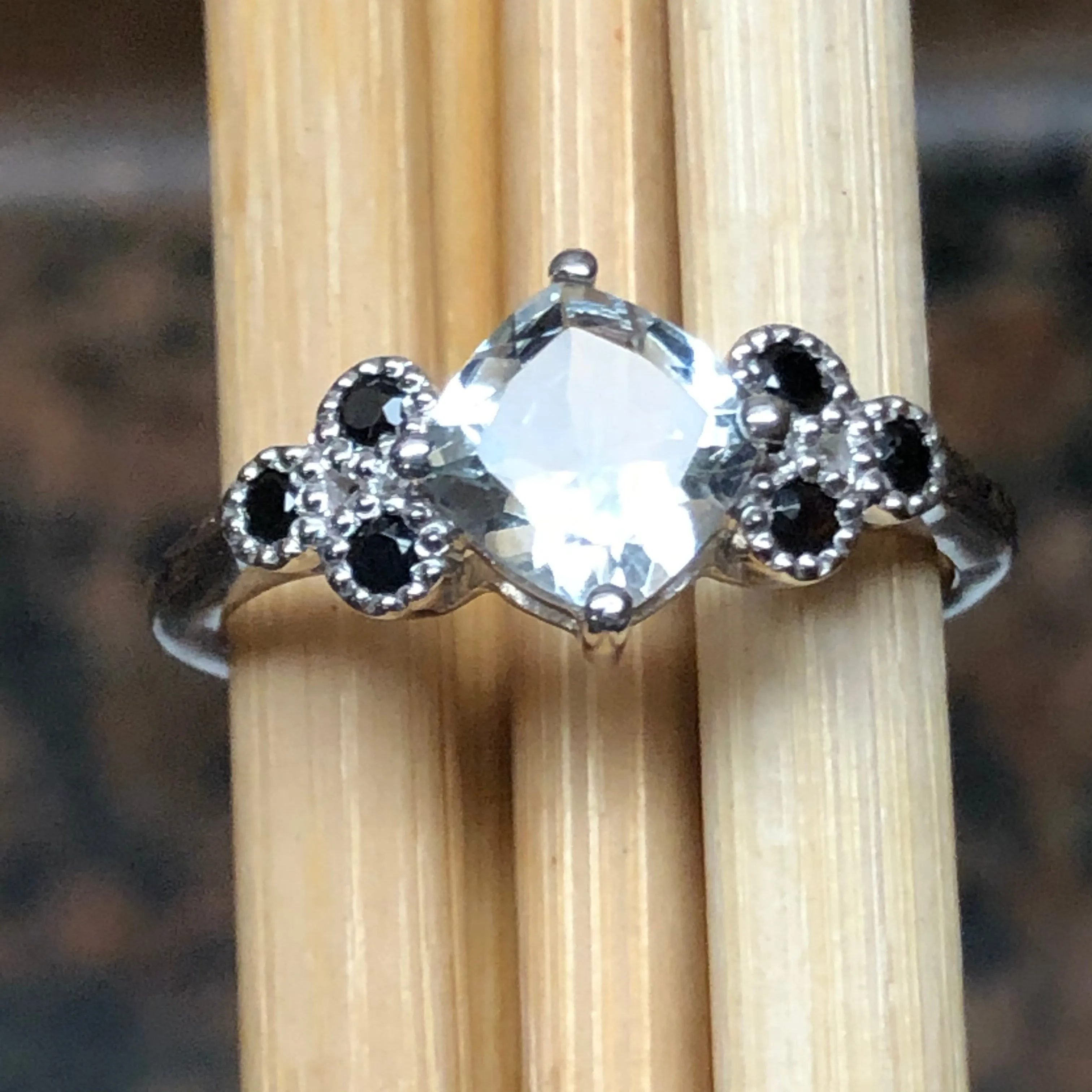 Natural 1ct Aquamarine, Blue Sapphire 925 Solid Sterling Silver Engagement Ring Size 6, 7, 8, 9
