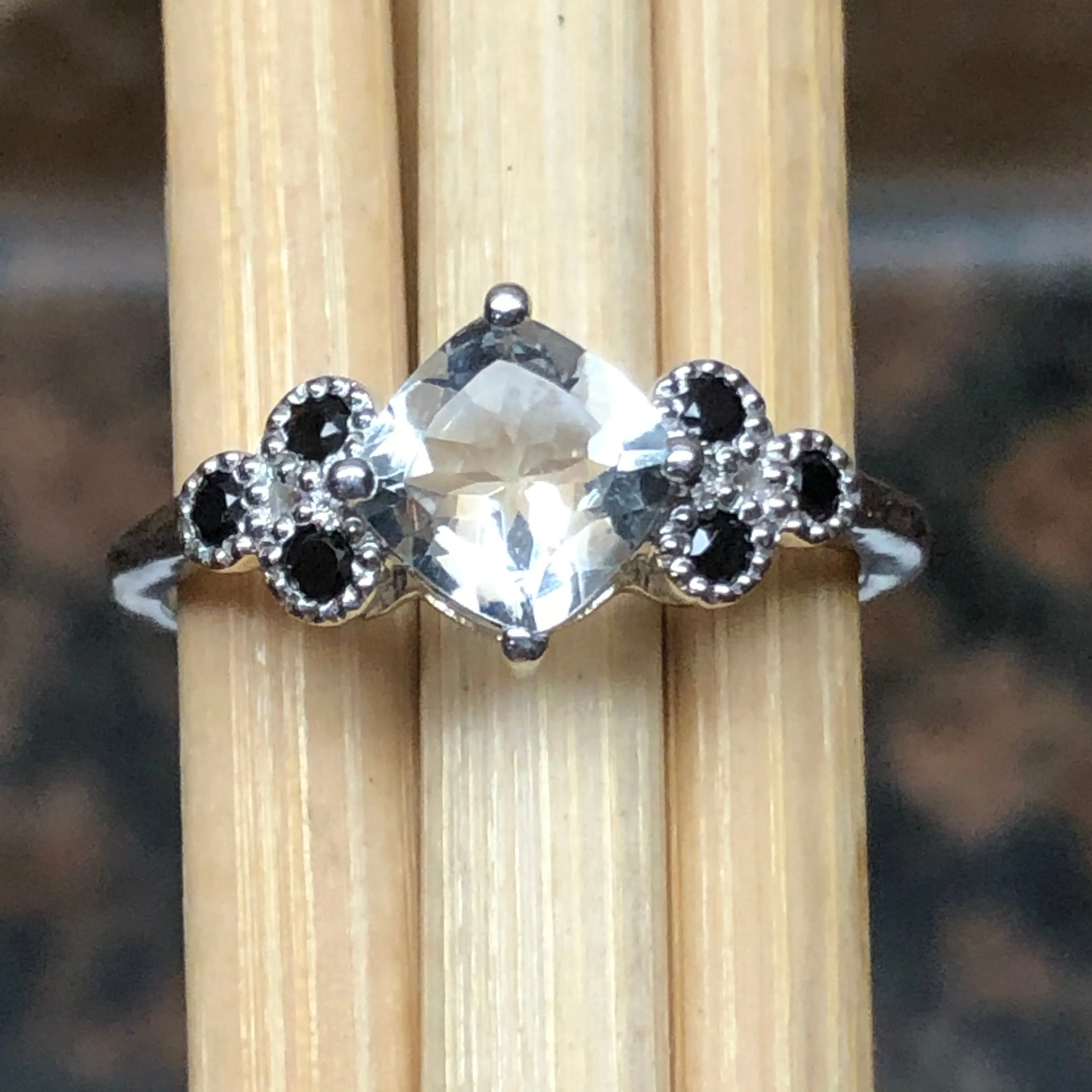Natural 1ct Aquamarine, Blue Sapphire 925 Solid Sterling Silver Engagement Ring Size 6, 7, 8, 9