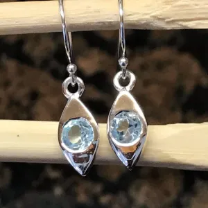 Natural 1ct Blue Topaz 925 Sterling Silver Earrings 25mm