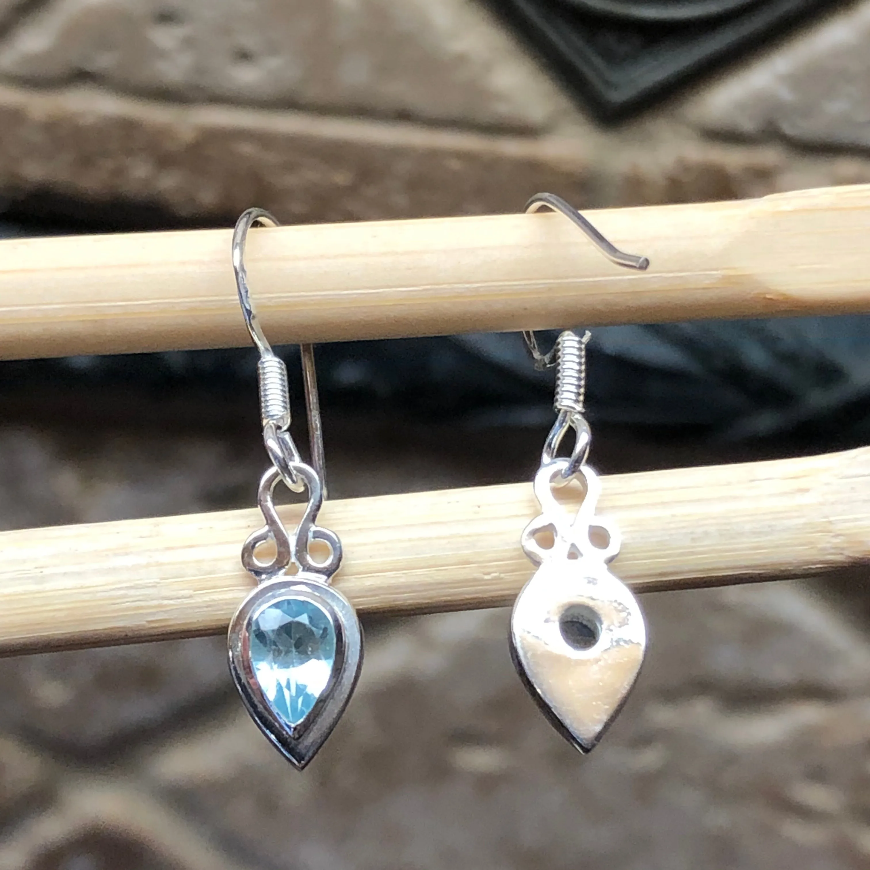 Natural 1ct Blue Topaz 925 Sterling Silver Earrings 25mm