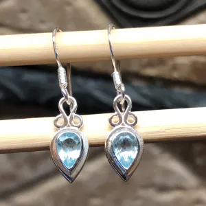 Natural 1ct Blue Topaz 925 Sterling Silver Earrings 25mm