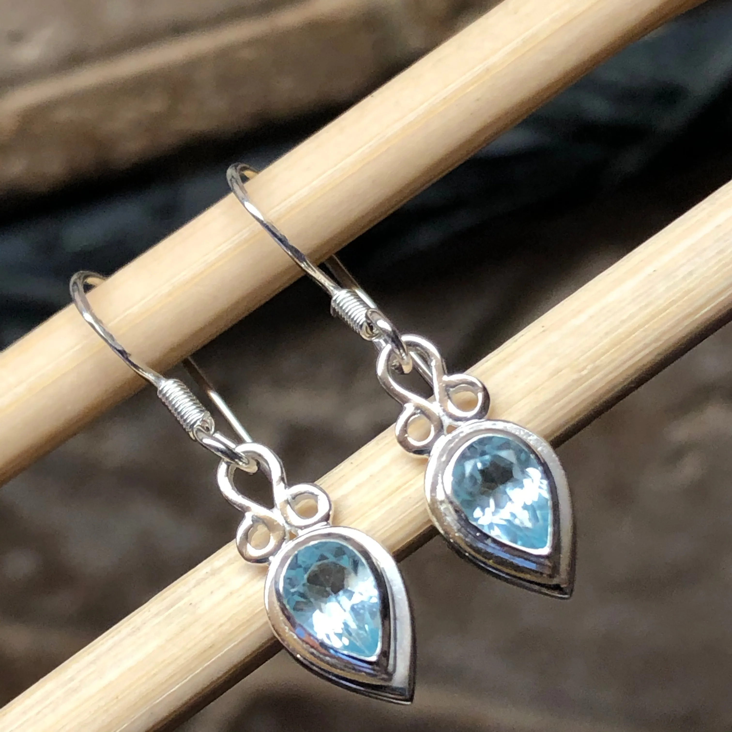 Natural 1ct Blue Topaz 925 Sterling Silver Earrings 25mm