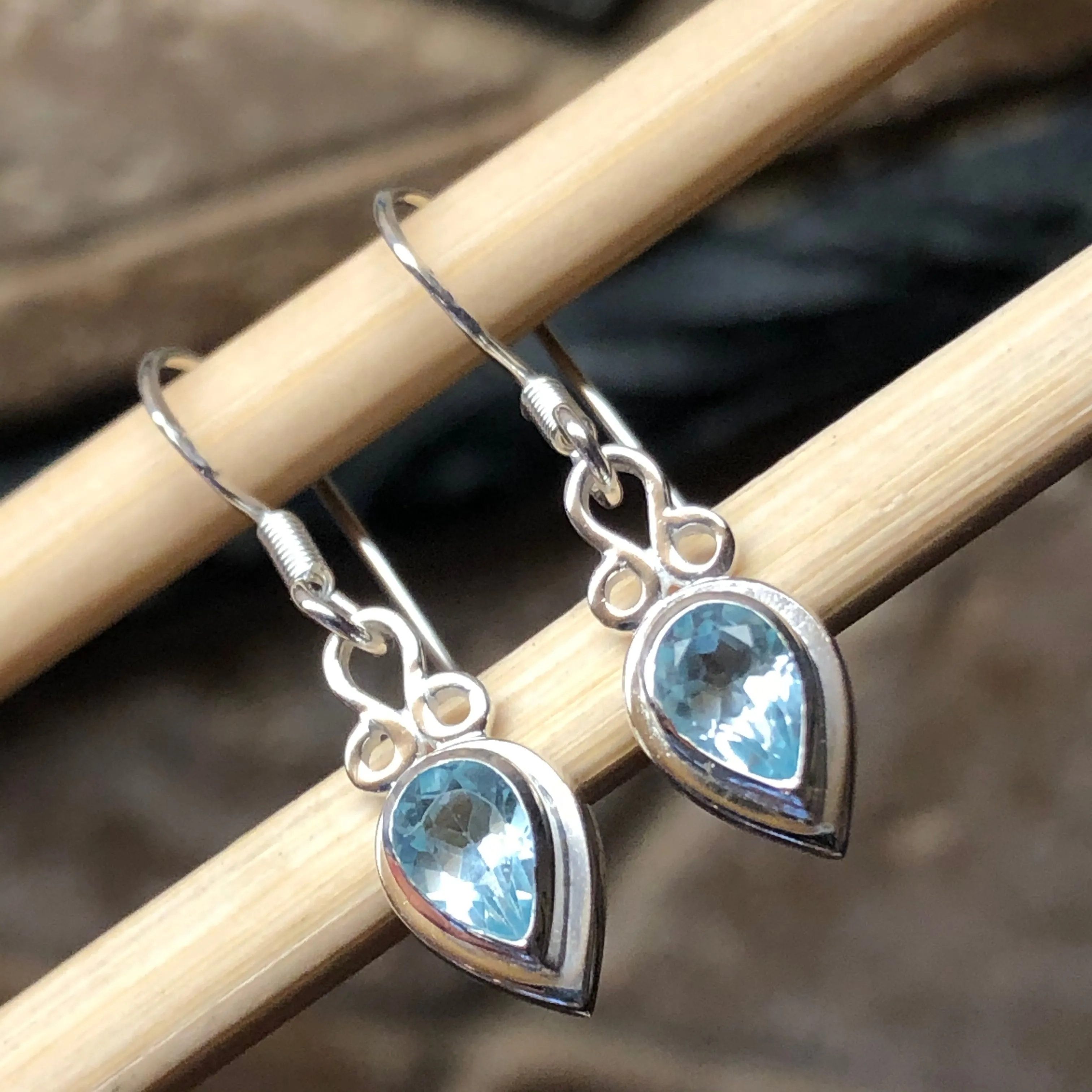 Natural 1ct Blue Topaz 925 Sterling Silver Earrings 25mm