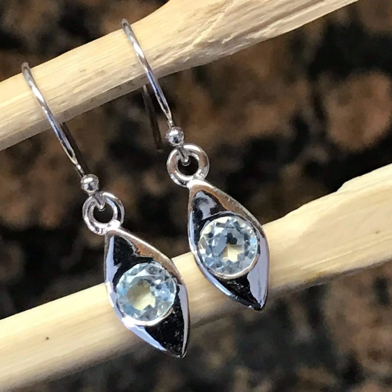 Natural 1ct Blue Topaz 925 Sterling Silver Earrings 25mm