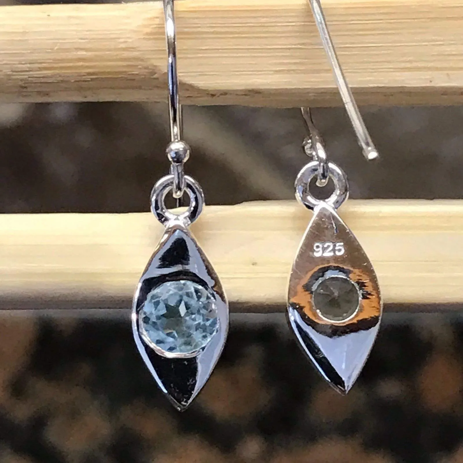 Natural 1ct Blue Topaz 925 Sterling Silver Earrings 25mm