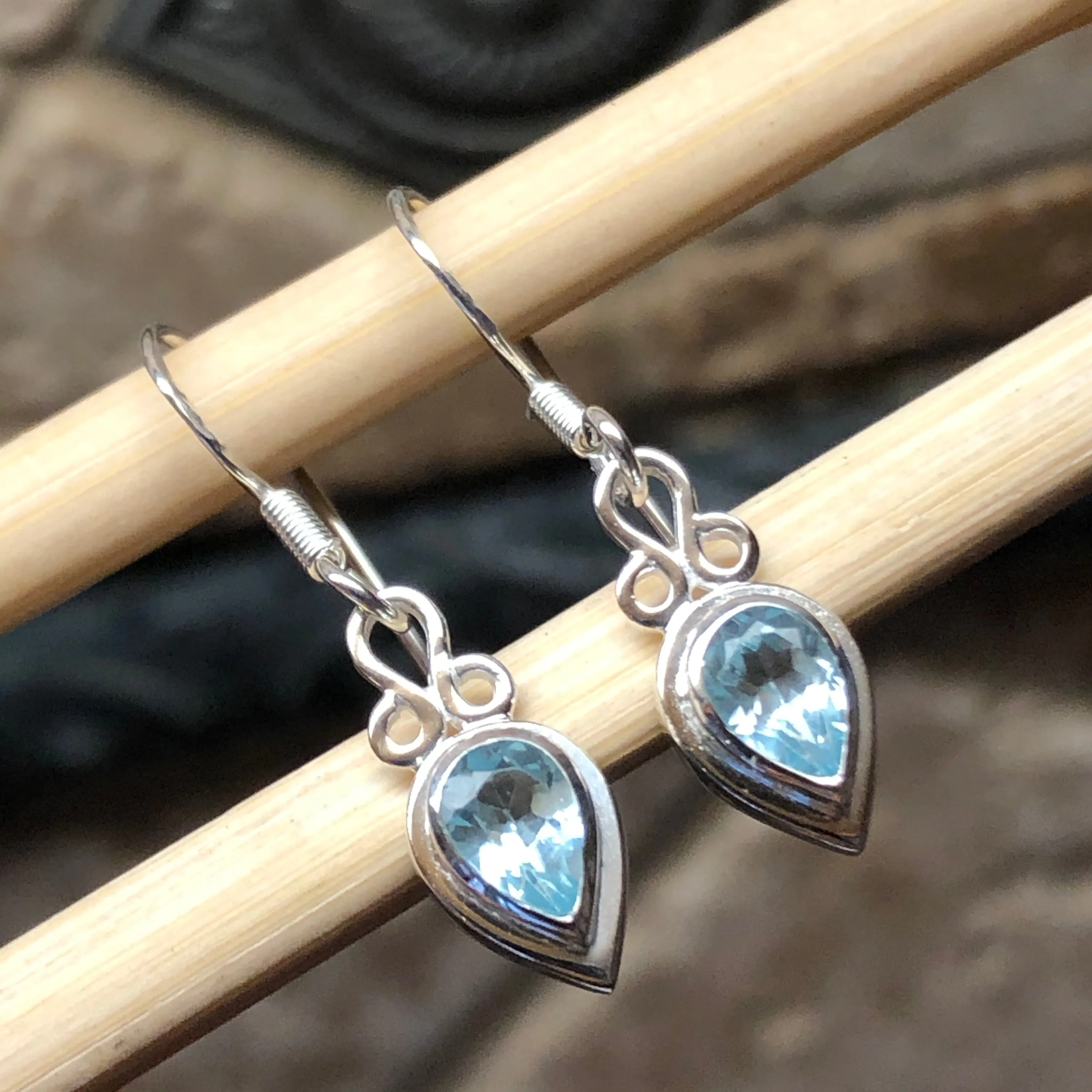 Natural 1ct Blue Topaz 925 Sterling Silver Earrings 25mm