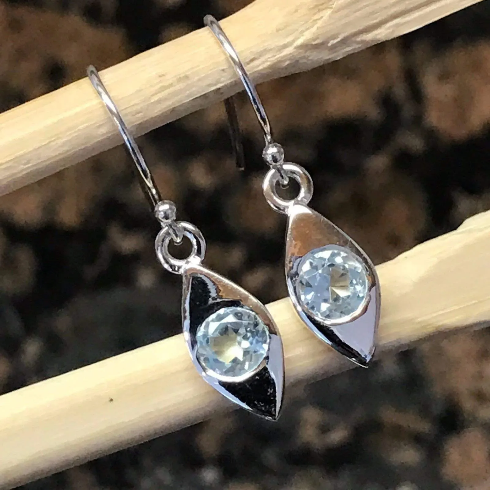 Natural 1ct Blue Topaz 925 Sterling Silver Earrings 25mm
