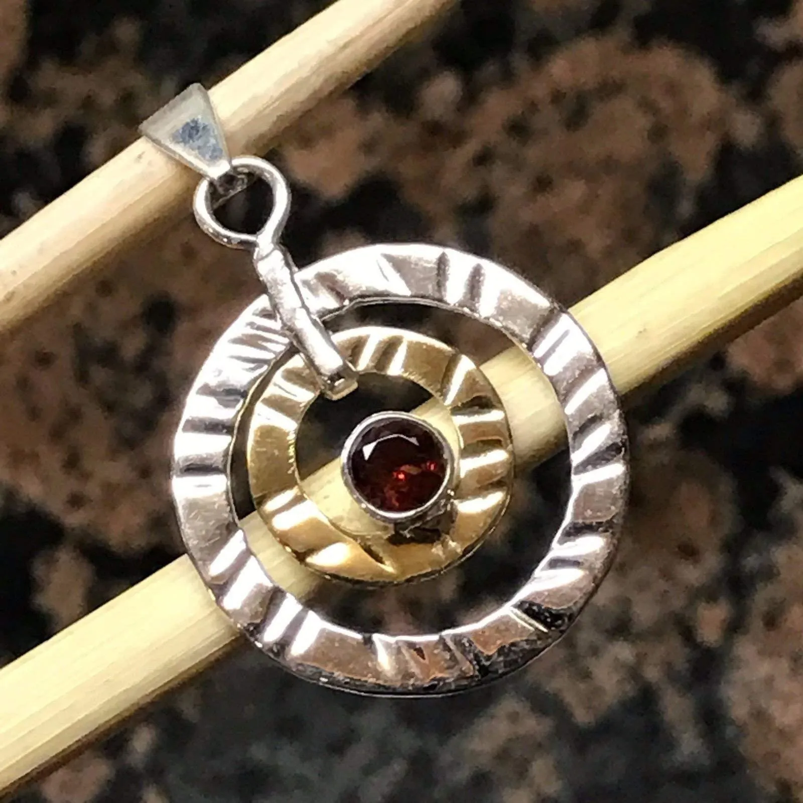 Natural 1ct Fire Garnet 925 Solid Sterling Silver Pendant 37mm