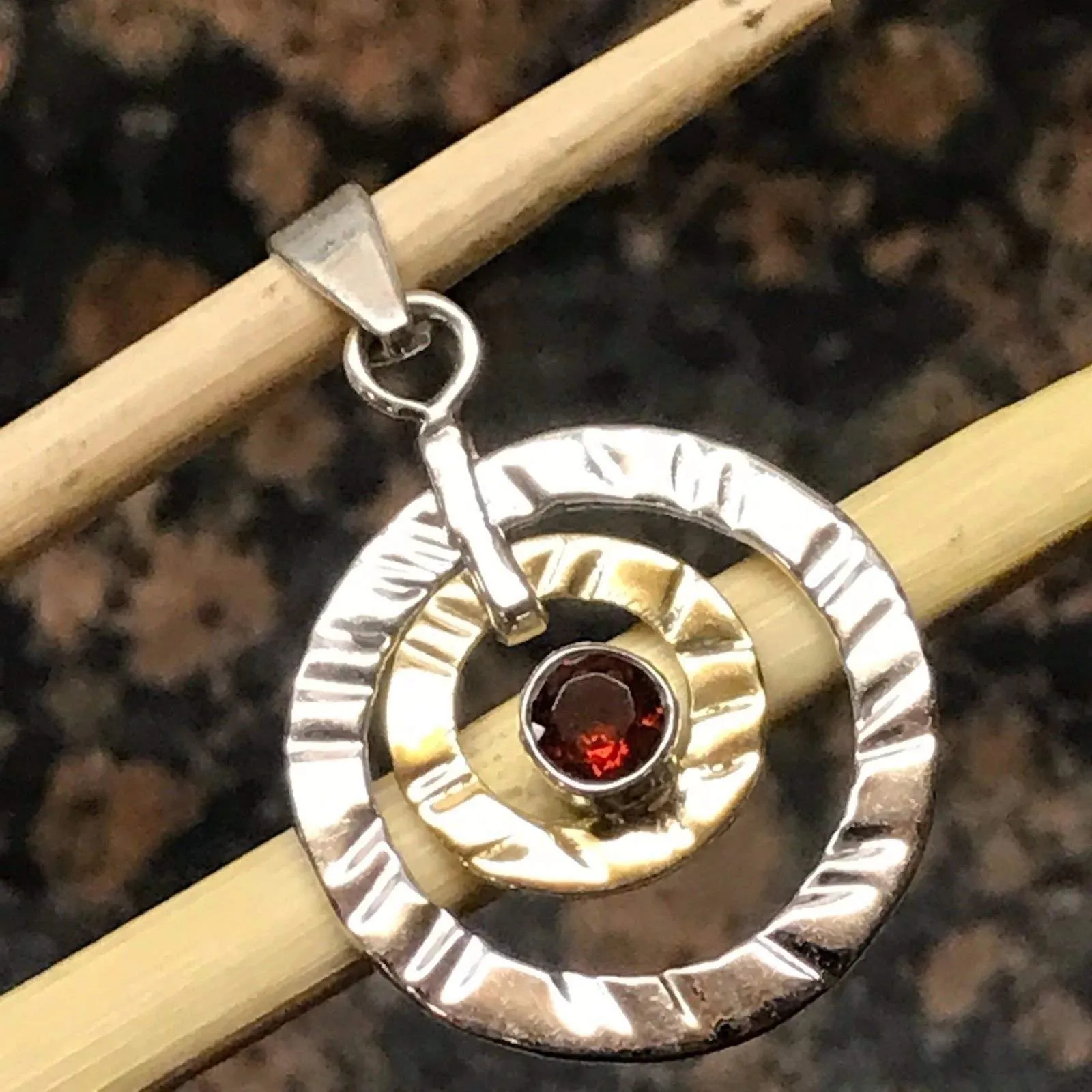 Natural 1ct Fire Garnet 925 Solid Sterling Silver Pendant 37mm