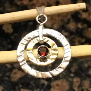 Natural 1ct Fire Garnet 925 Solid Sterling Silver Pendant 37mm