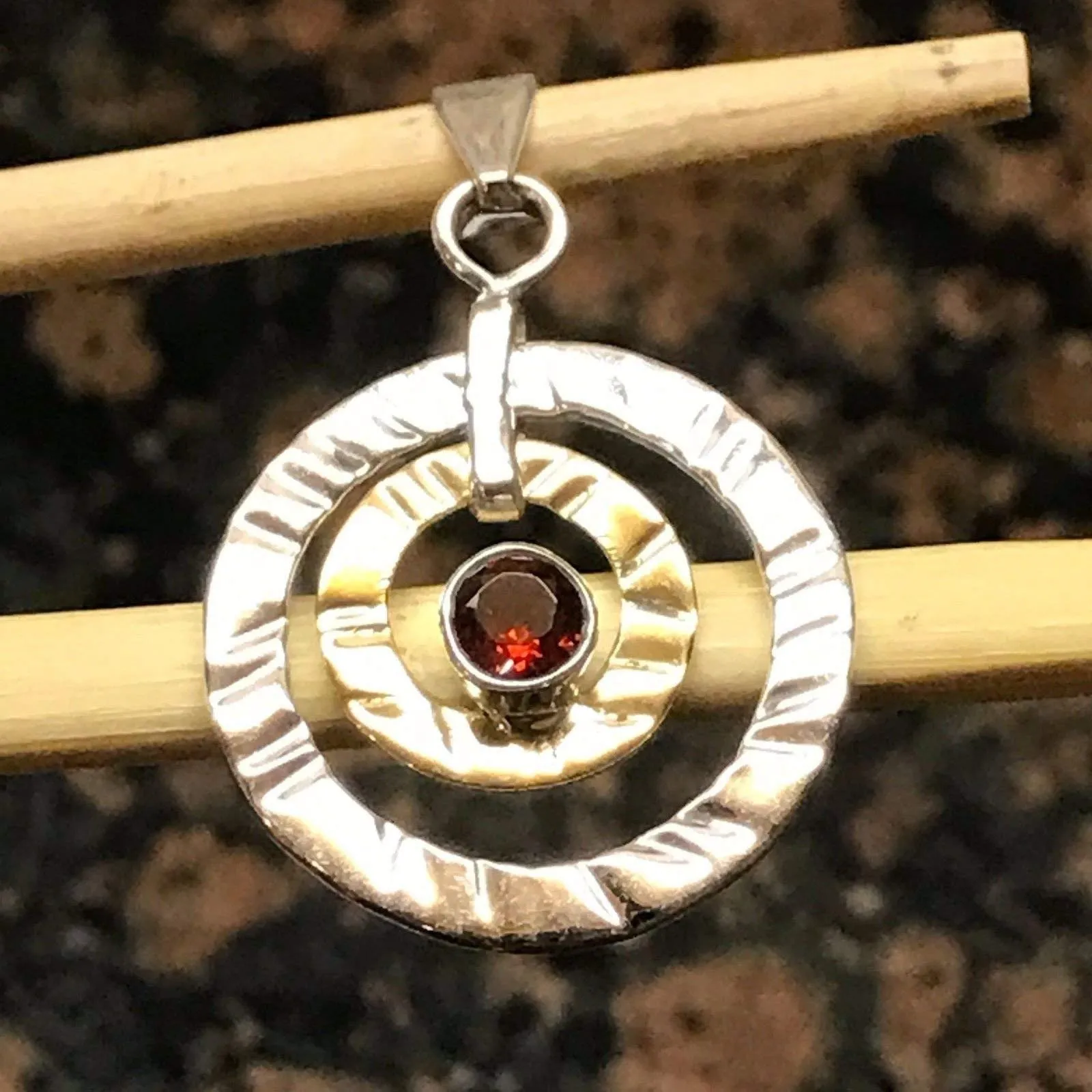 Natural 1ct Fire Garnet 925 Solid Sterling Silver Pendant 37mm