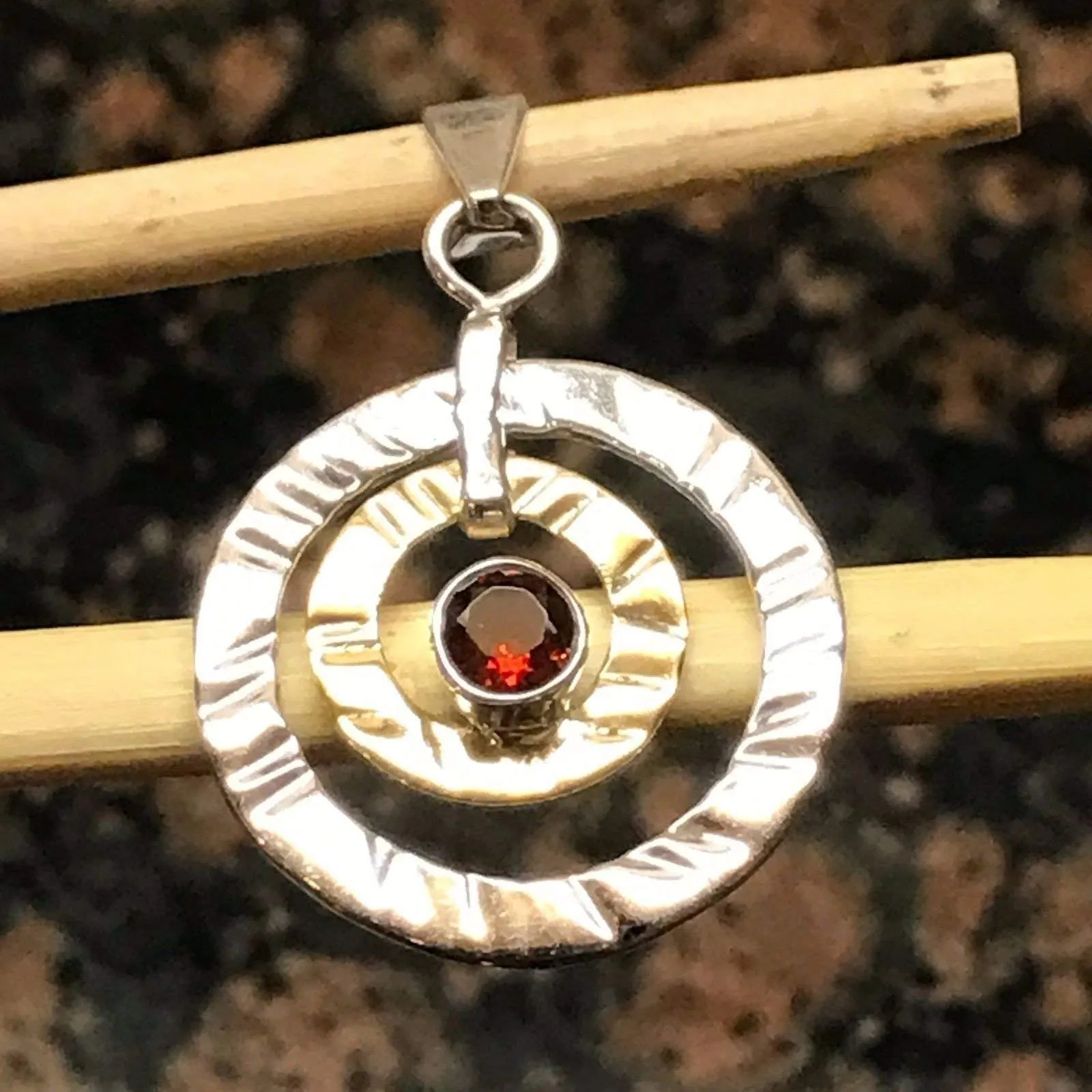 Natural 1ct Fire Garnet 925 Solid Sterling Silver Pendant 37mm
