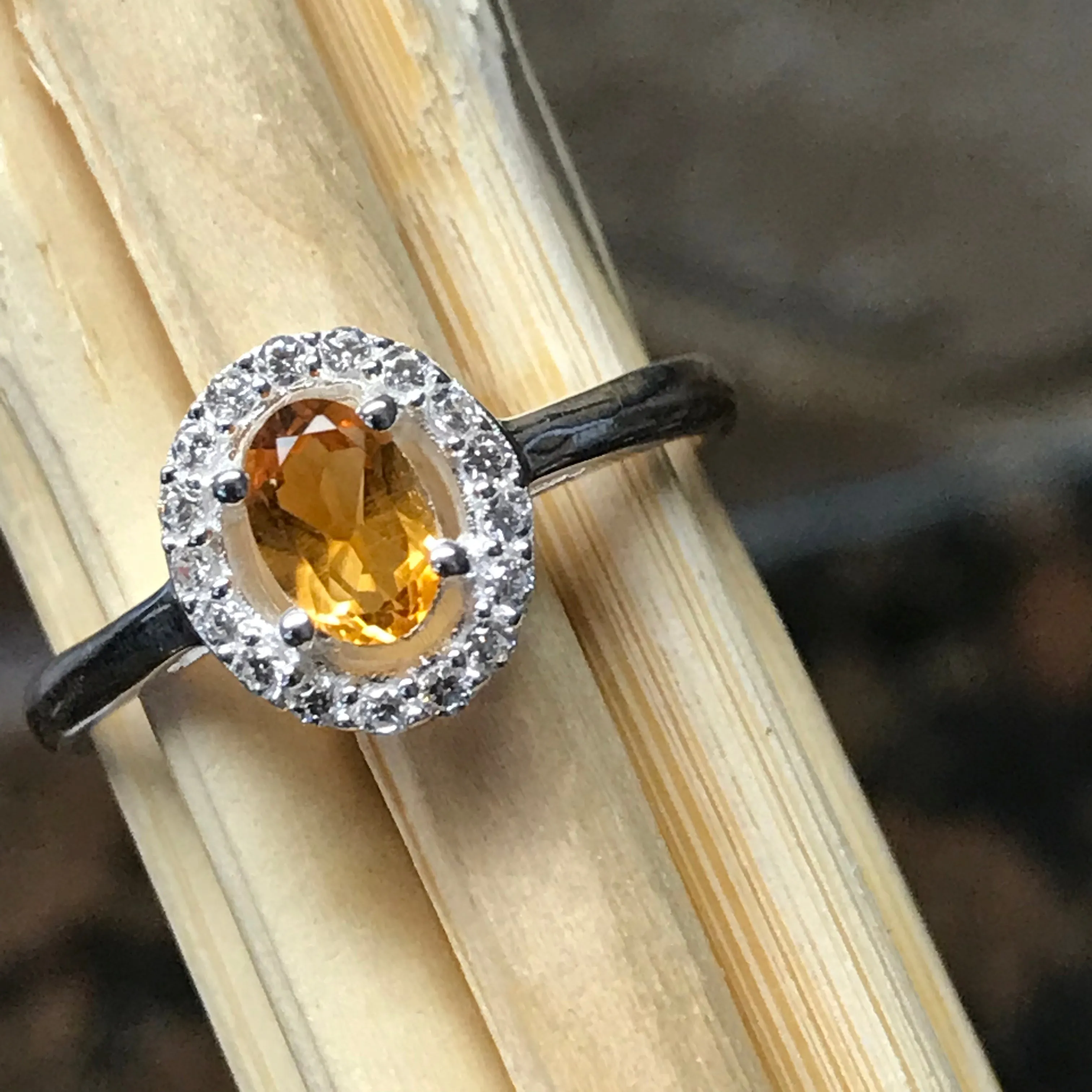 Natural 1ct Golden Citrine 925 Solid Sterling Silver Engagement Ring Size 6, 7, 8, 9