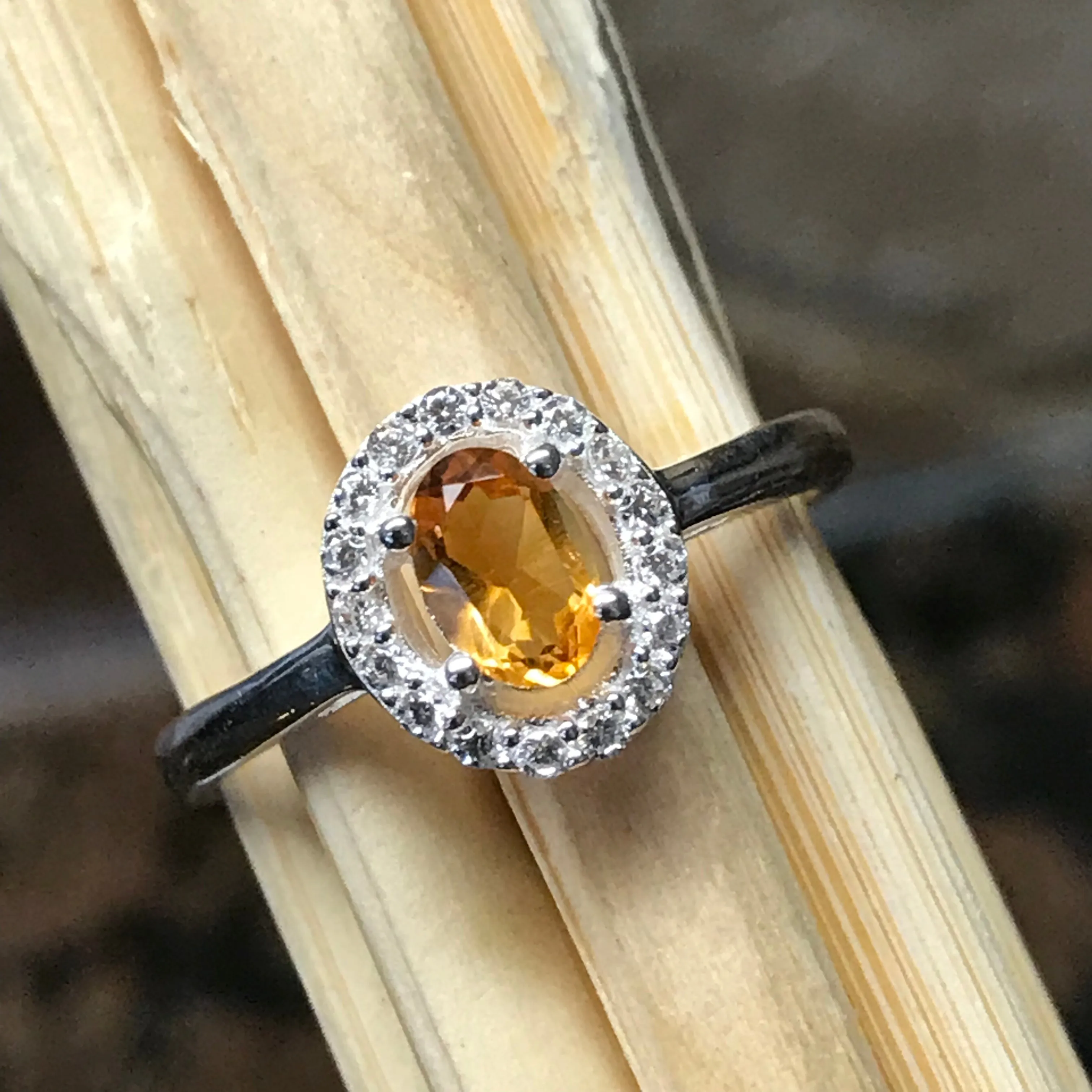 Natural 1ct Golden Citrine 925 Solid Sterling Silver Engagement Ring Size 6, 7, 8, 9