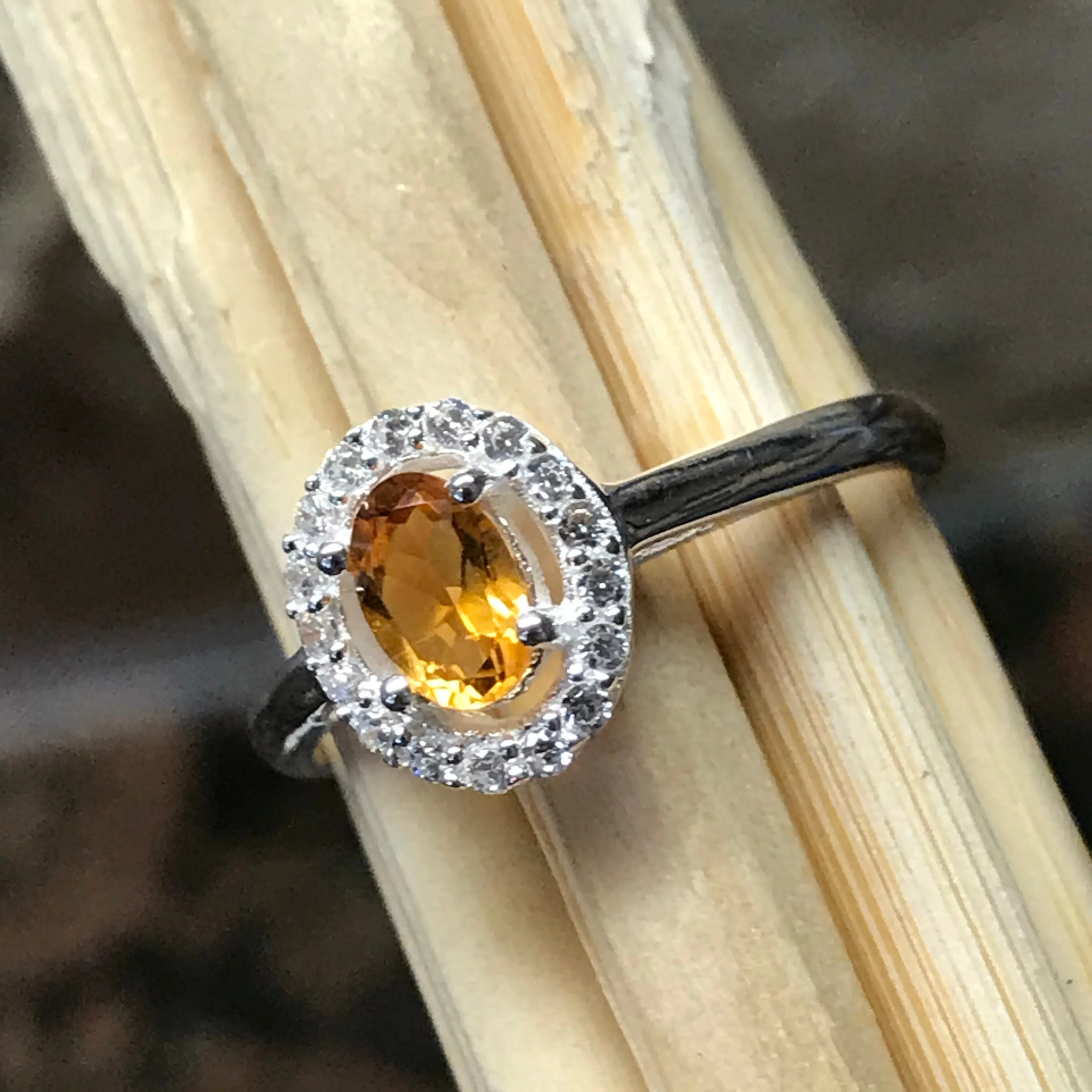 Natural 1ct Golden Citrine 925 Solid Sterling Silver Engagement Ring Size 6, 7, 8, 9