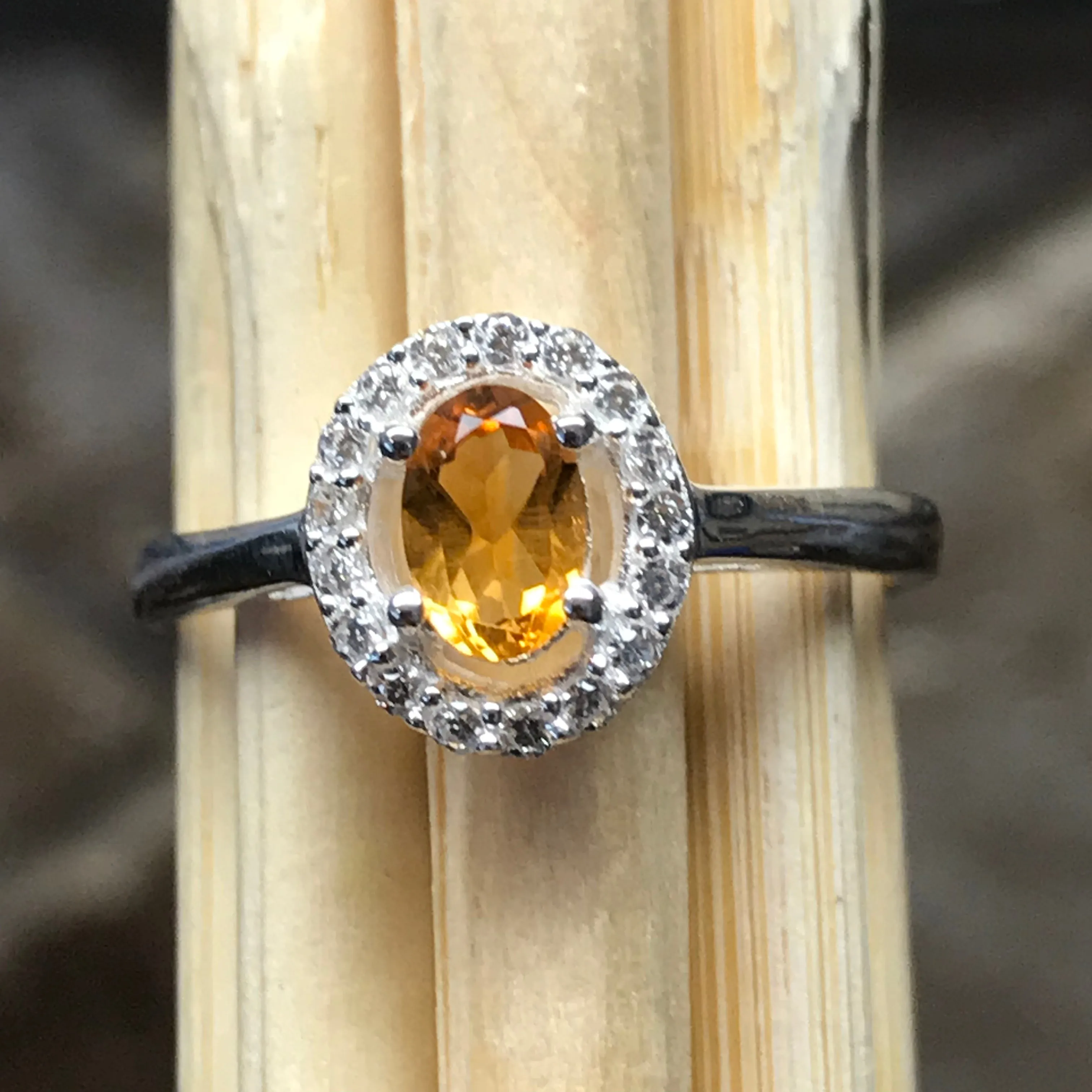 Natural 1ct Golden Citrine 925 Solid Sterling Silver Engagement Ring Size 6, 7, 8, 9