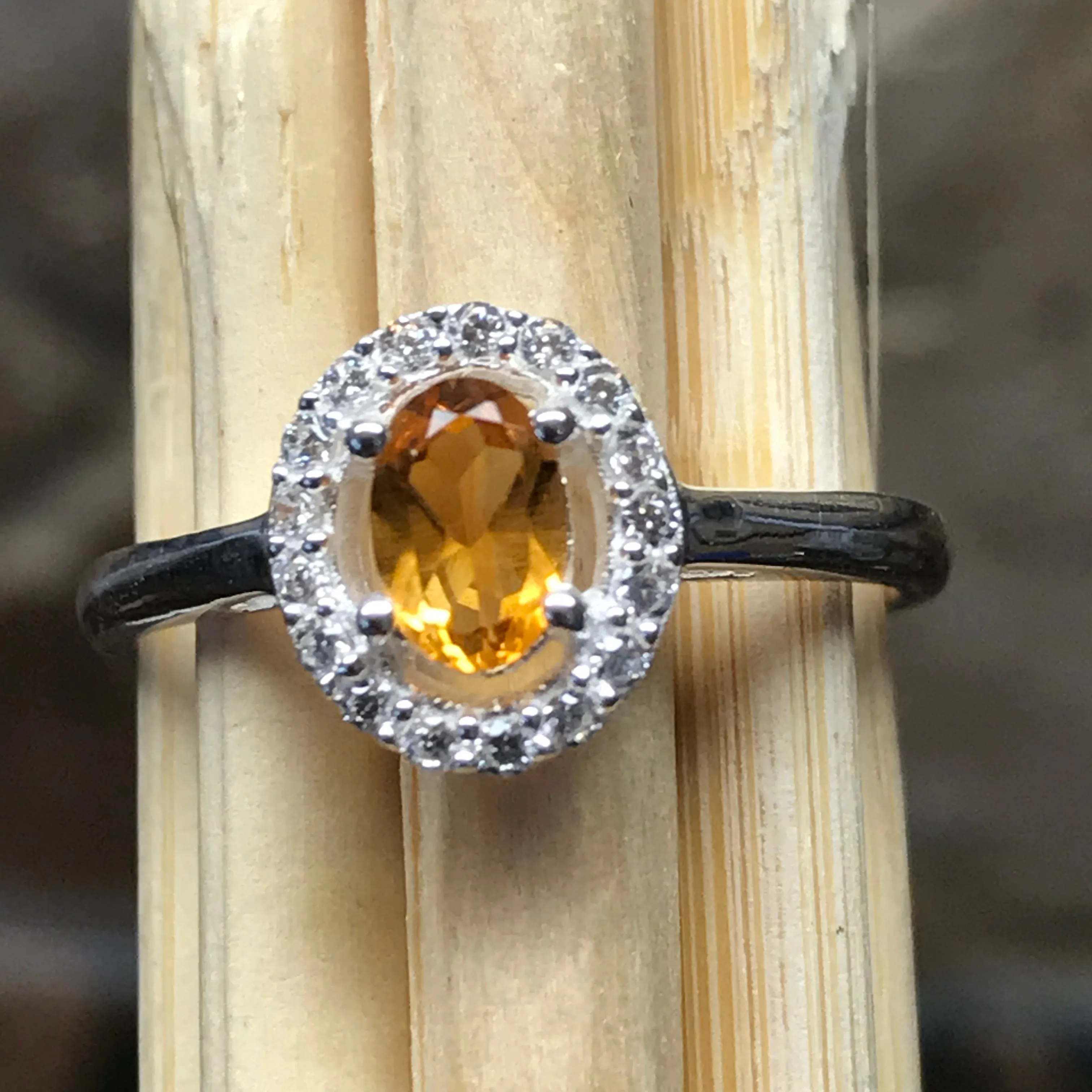 Natural 1ct Golden Citrine 925 Solid Sterling Silver Engagement Ring Size 6, 7, 8, 9