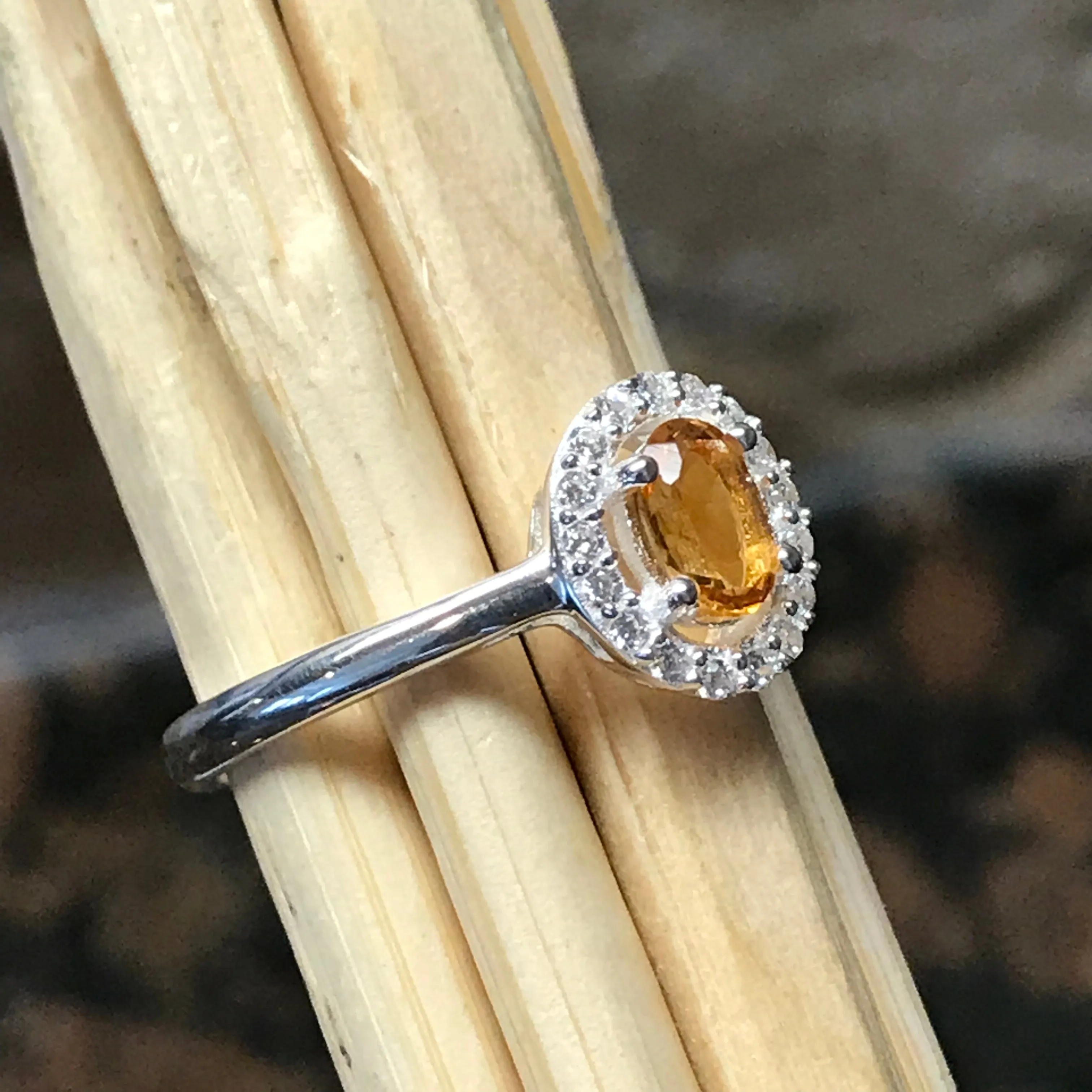 Natural 1ct Golden Citrine 925 Solid Sterling Silver Engagement Ring Size 6, 7, 8, 9