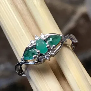 Natural 1ct Green Emerald 925 Solid Sterling Silver Ring Size 6, 7, 8, 9