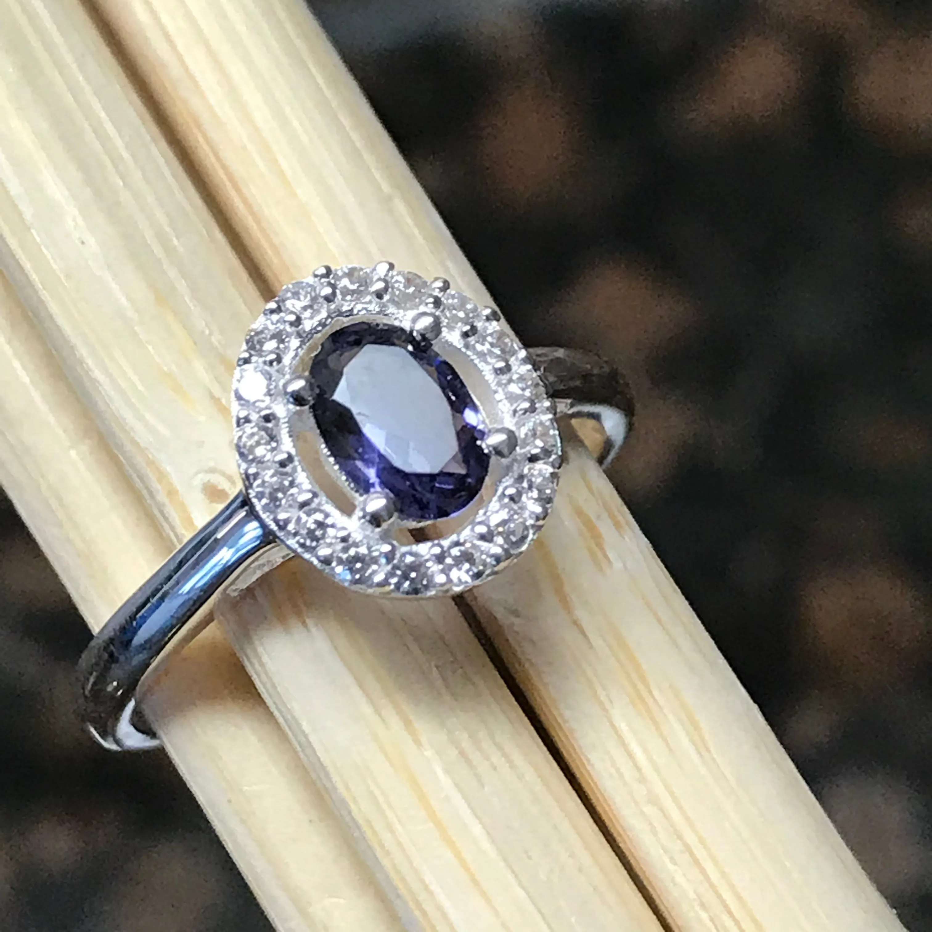 Natural 1ct Iolite 925 Solid Sterling Silver Engagement Ring Size 6, 7, 8, 9